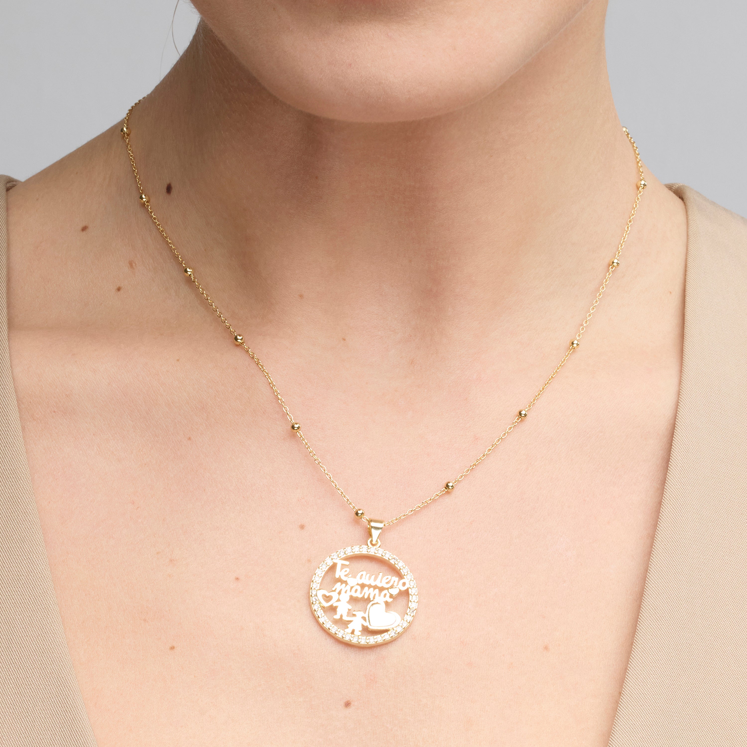 Colar de Prata de Lei 925 e Zircónia Brilhante com acabamento em ouro amarelo de 18k - Mama