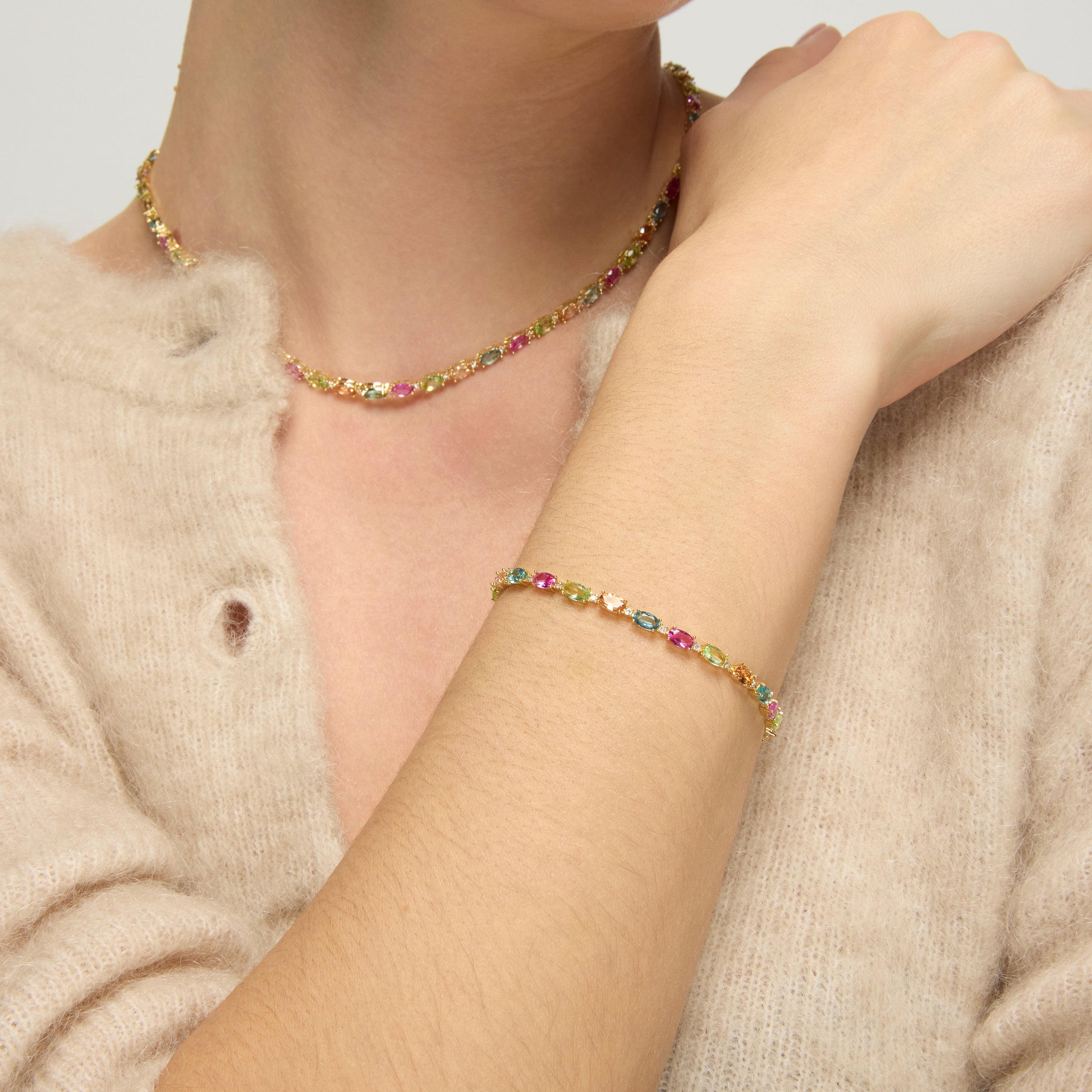 Collana in Argento Sterling 925 e Zirconia Multicolore con finitura in oro giallo 18k - Nie