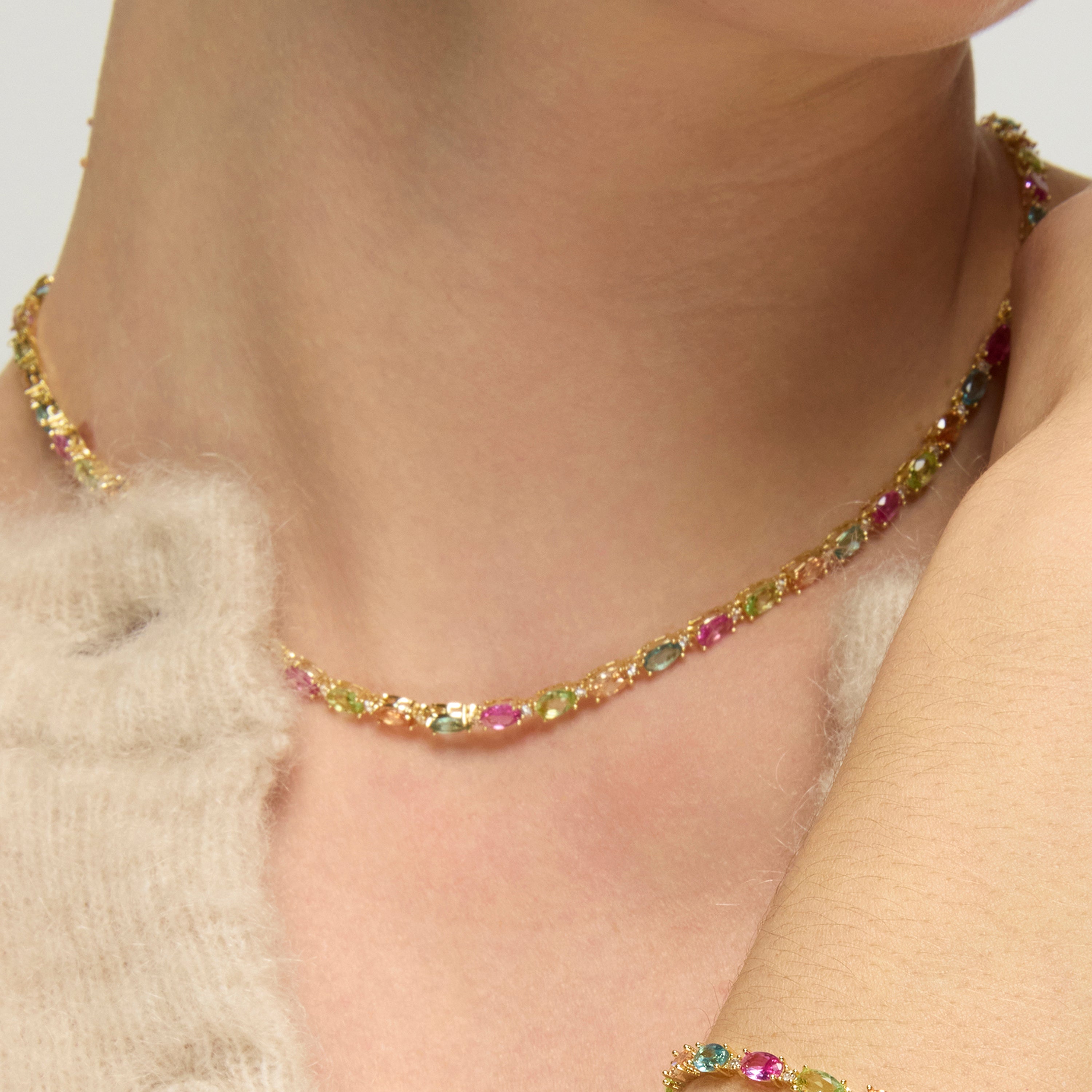 Collana in Argento Sterling 925 e Zirconia Multicolore con finitura in oro giallo 18k - Nie