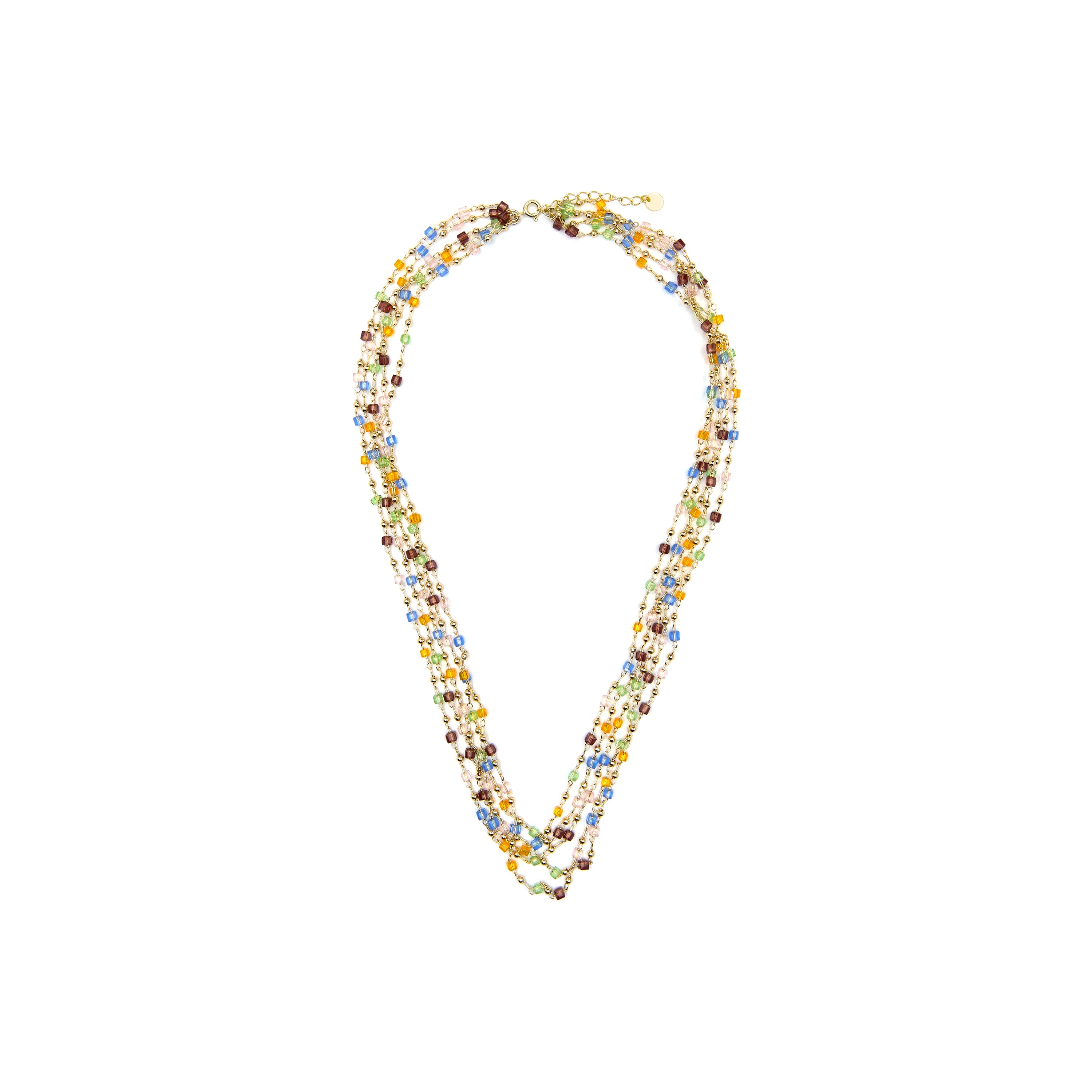 925 Sterling Silver Necklace with Multicolor Crystal finished in 18k Yellow Gold - Goben