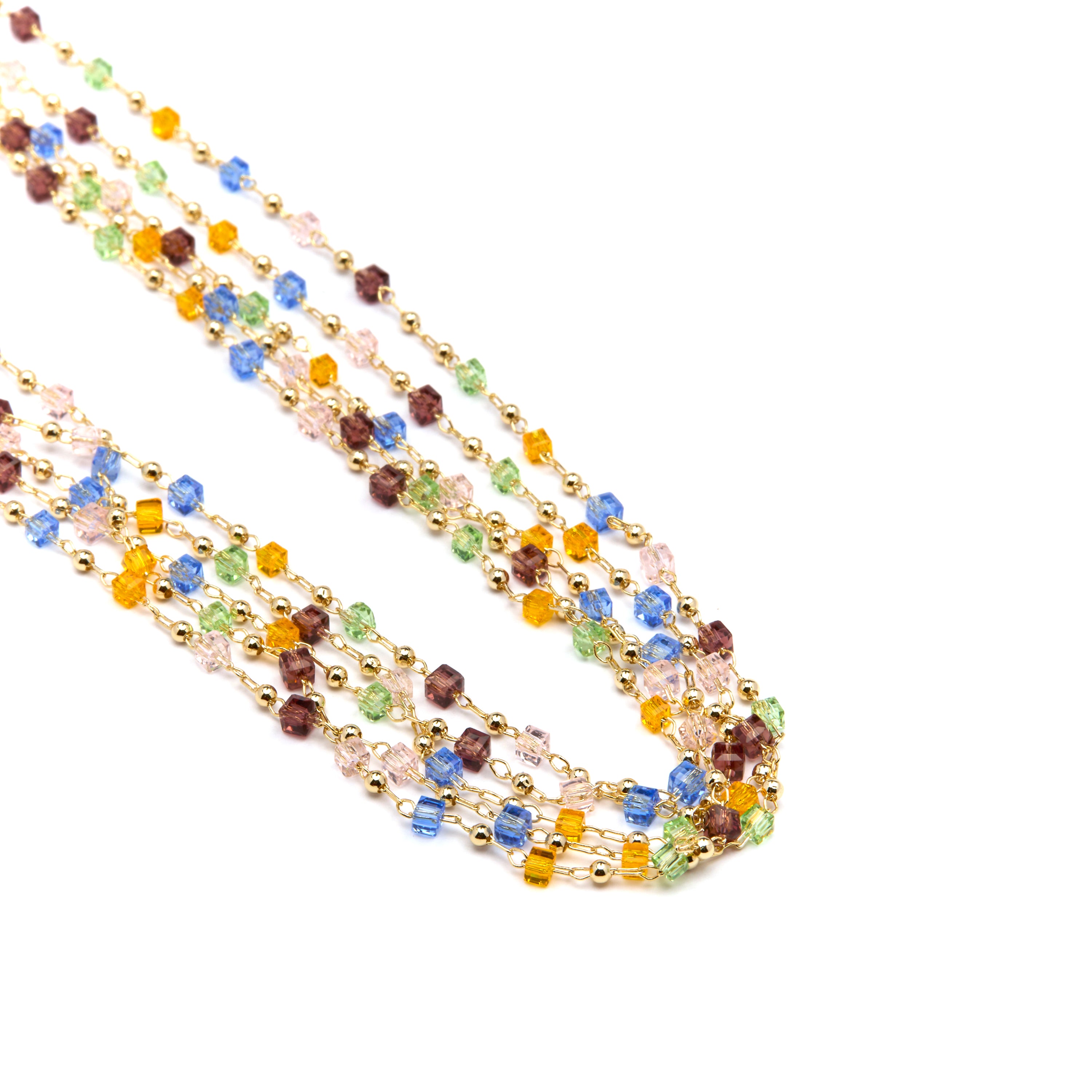 925 Sterling Silver Necklace with Multicolor Crystal finished in 18k Yellow Gold - Goben