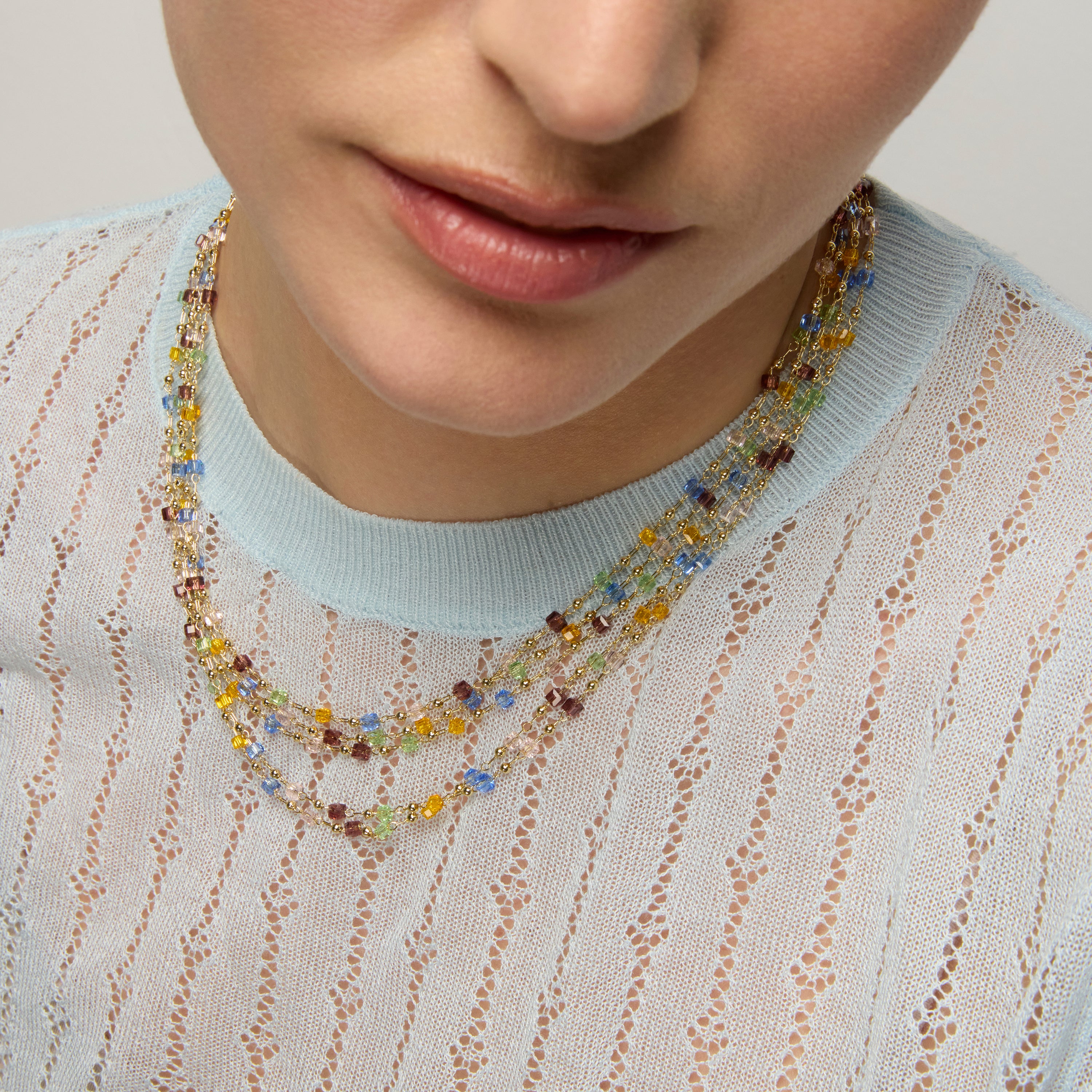 925 Sterling Silver Necklace with Multicolor Crystal finished in 18k Yellow Gold - Goben