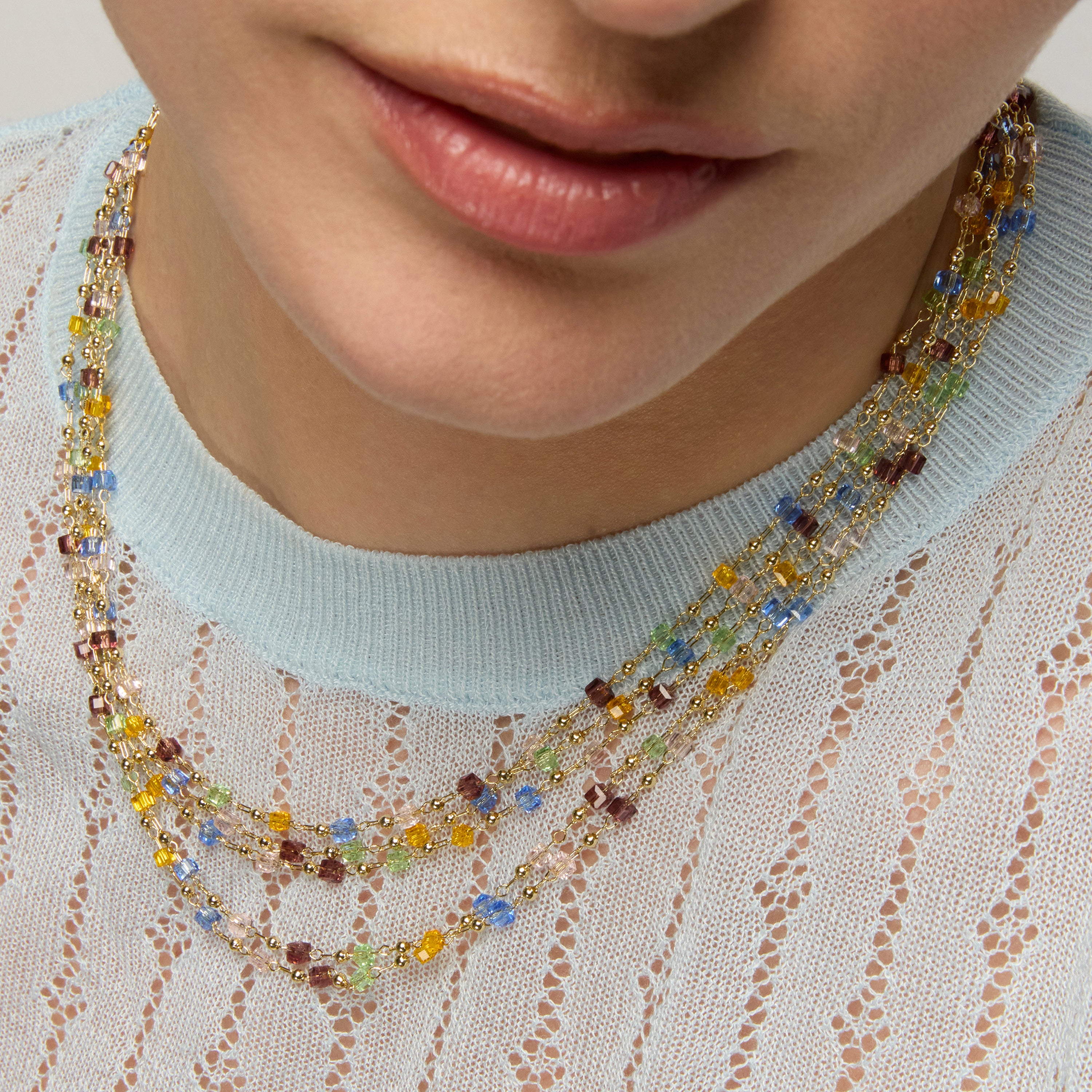 925 Sterling Silver Necklace with Multicolor Crystal finished in 18k Yellow Gold - Goben