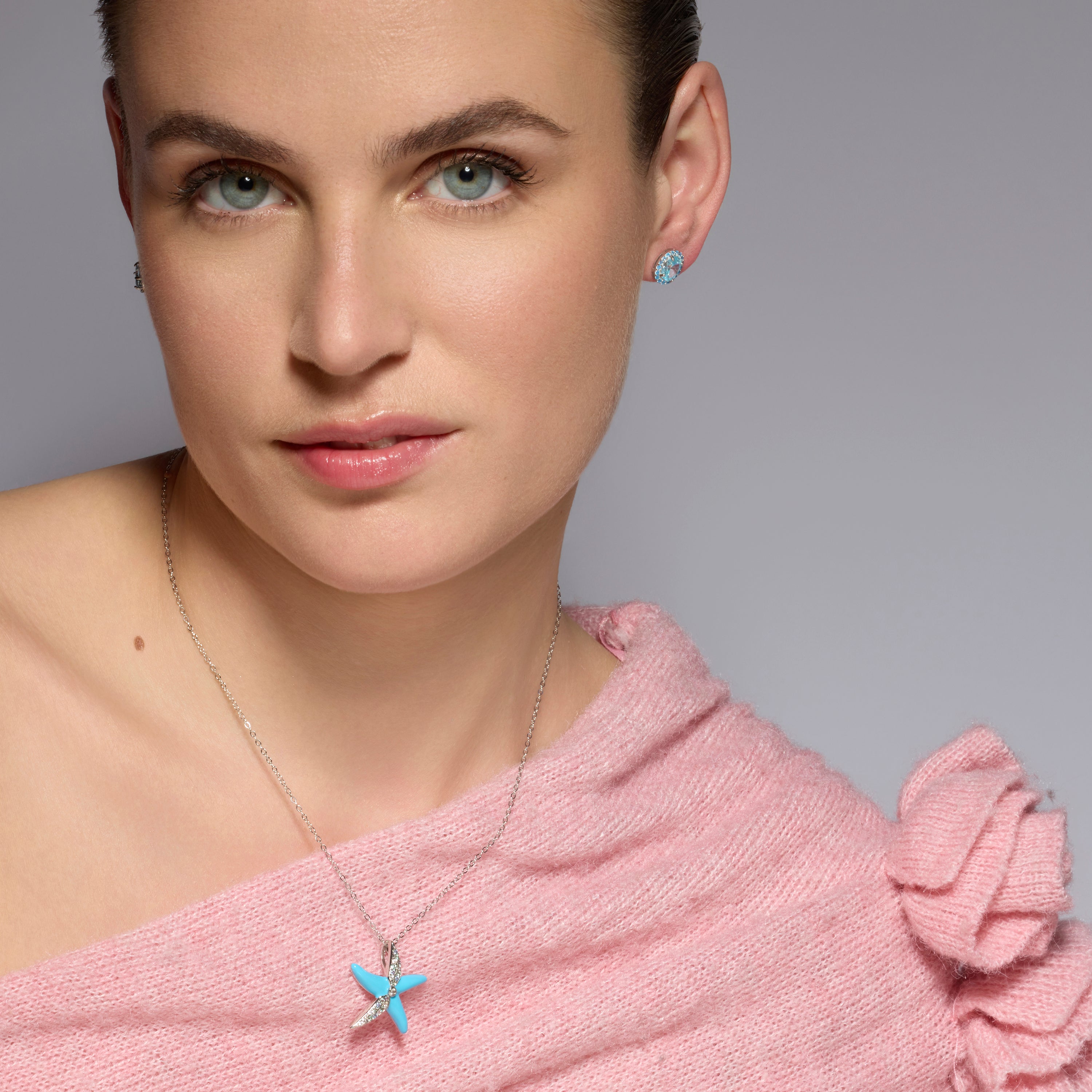 Colar de Prata de Lei 925 e Zircónia Água-marinha acabamento ródio - Tliak