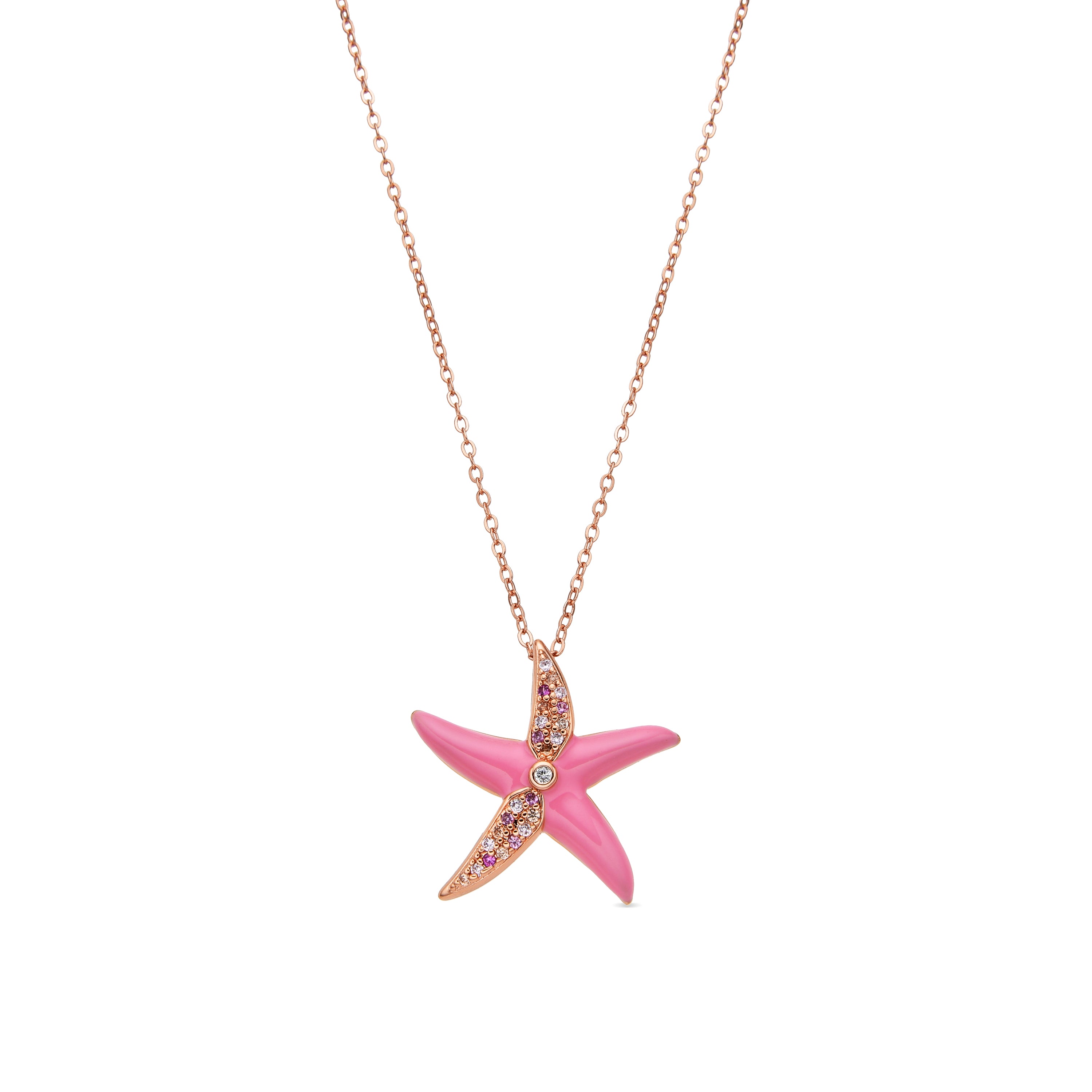 925er Silberhalskette mit rosa Lackierung und 18k Gelbgold-Finish - Tliak