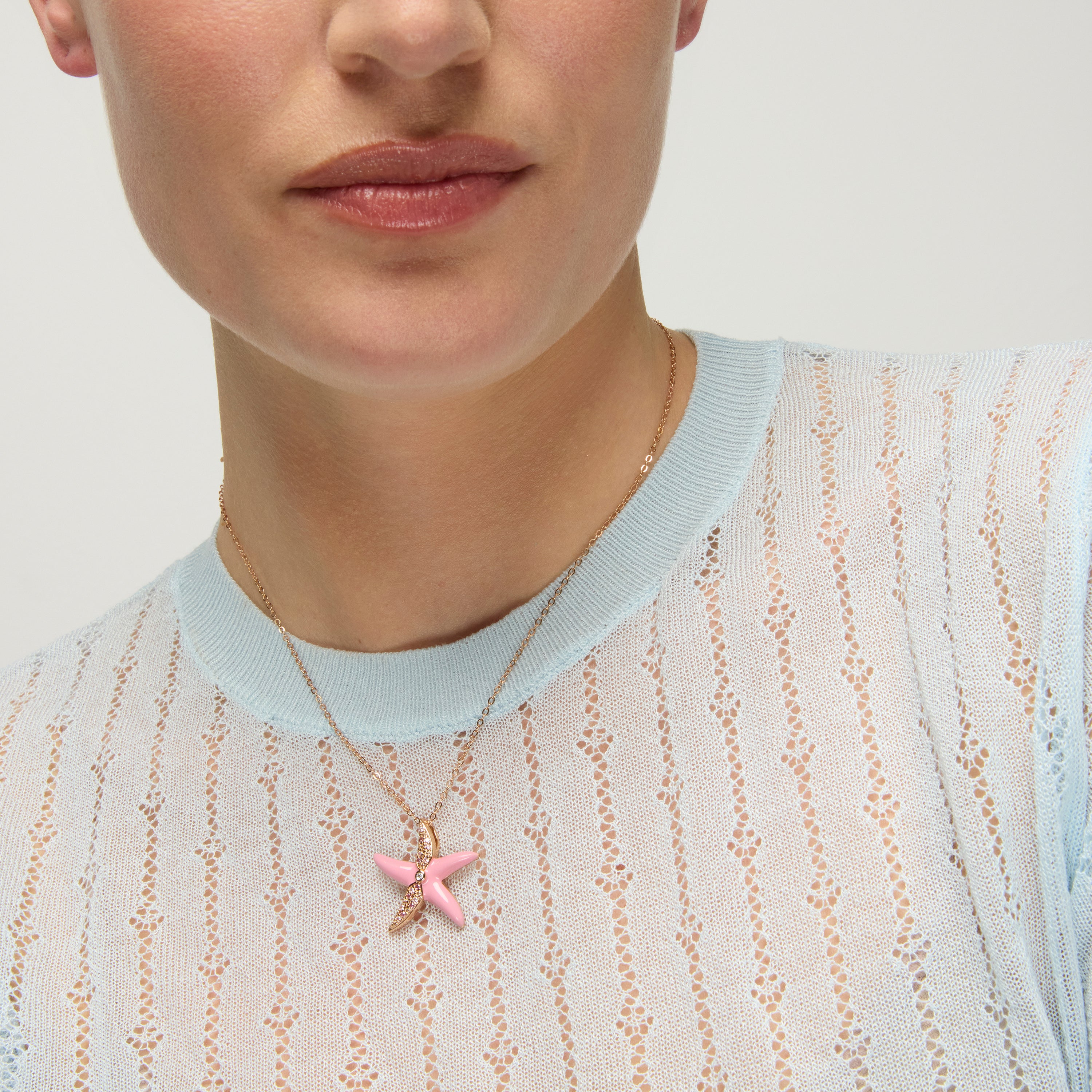 925er Silberhalskette mit rosa Lackierung und 18k Gelbgold-Finish - Tliak
