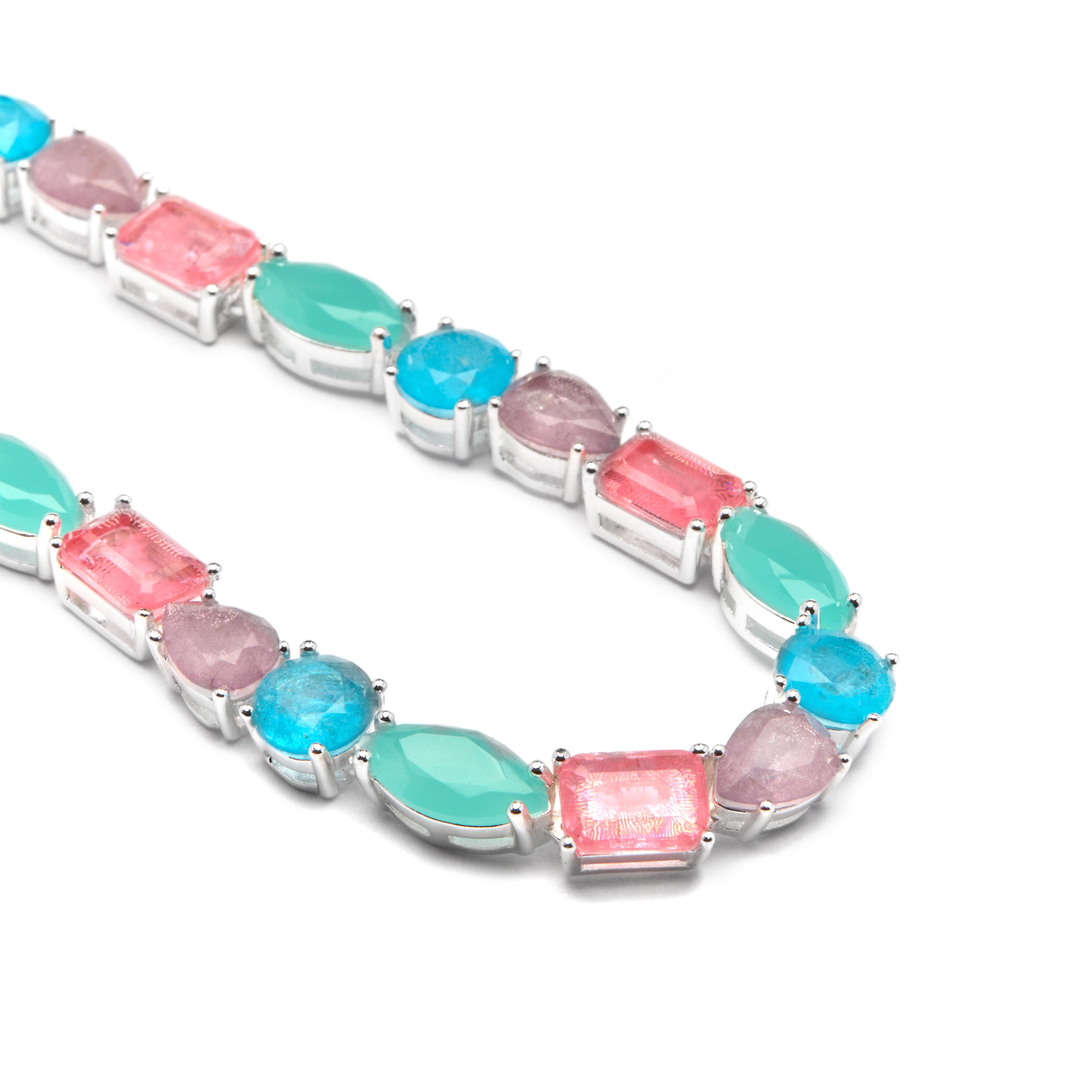 925 Sterling Silver Necklace with Multicolor Hydrothermal Quartz rhodium finish - Larec