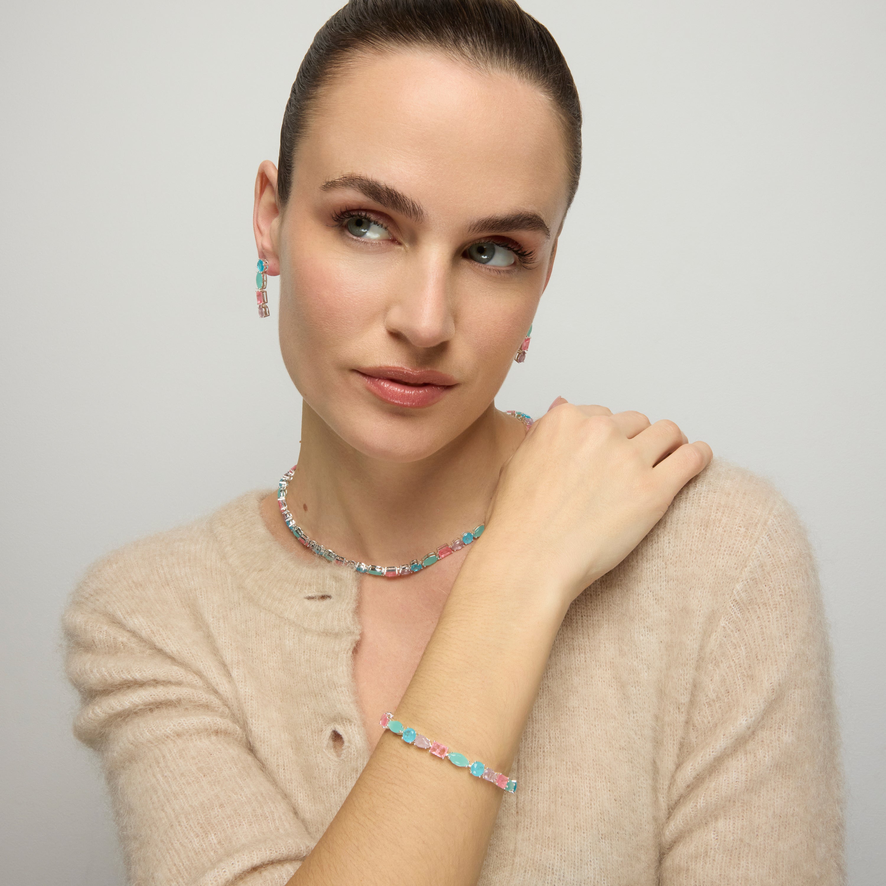 Colar de Prata de Lei 925 e Quartzo Hidrotermal Multicolor com acabamento em ródio - Larec