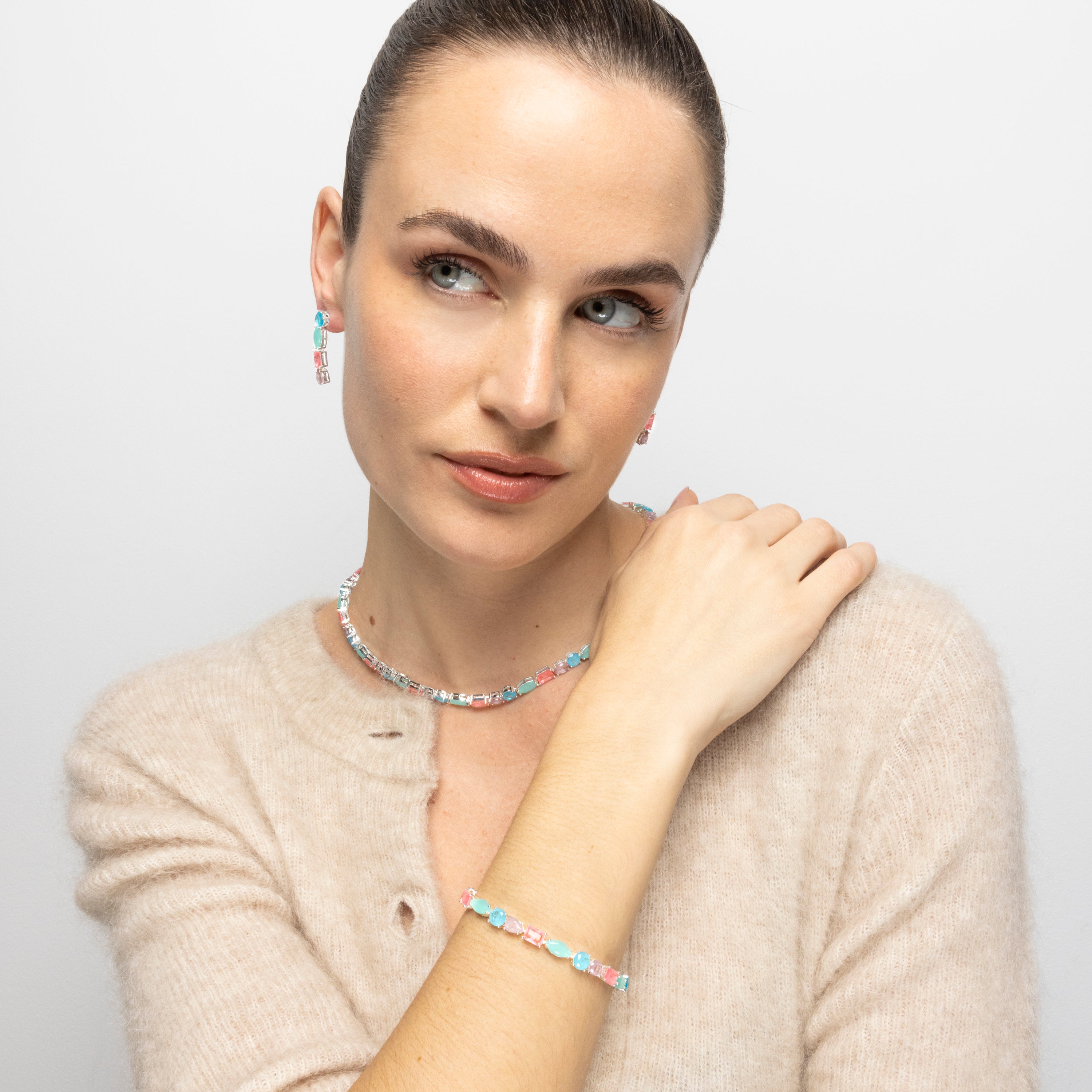 925 Sterling Silver Necklace with Multicolor Hydrothermal Quartz rhodium finish - Larec