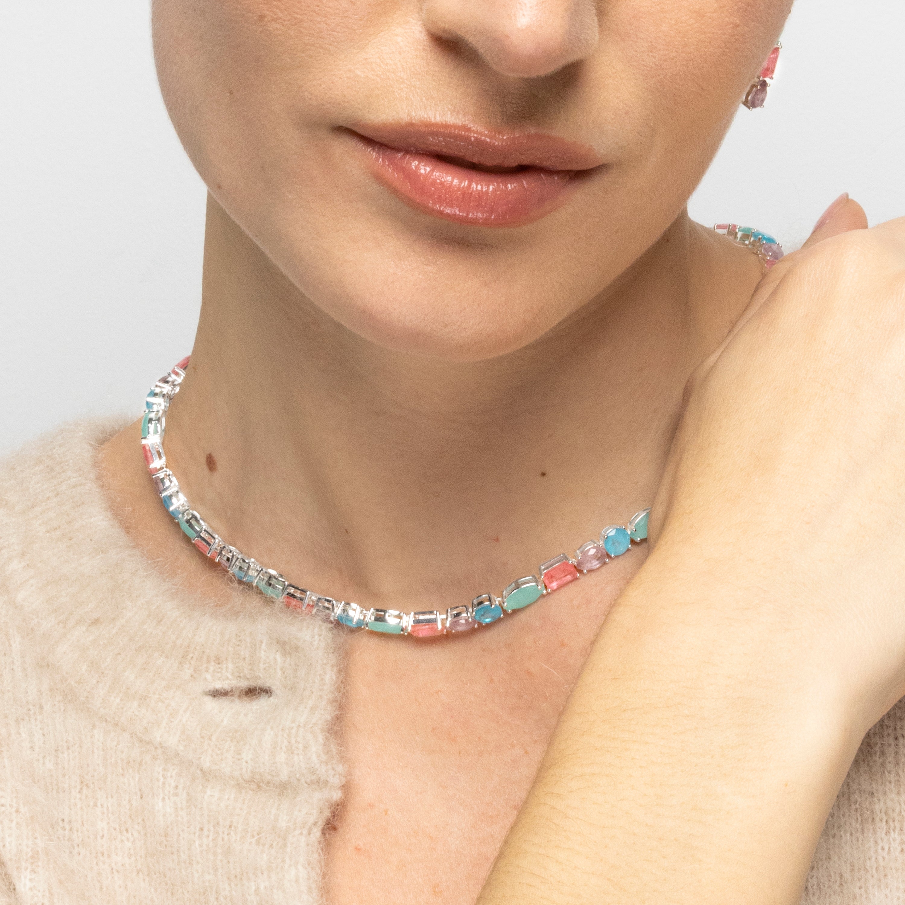 925 Sterling Silver Necklace with Multicolor Hydrothermal Quartz rhodium finish - Larec