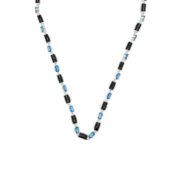 925 Sterling Silver Necklace with Blue Topaz Cubic Zirconia Rhodium Finish - Tatui