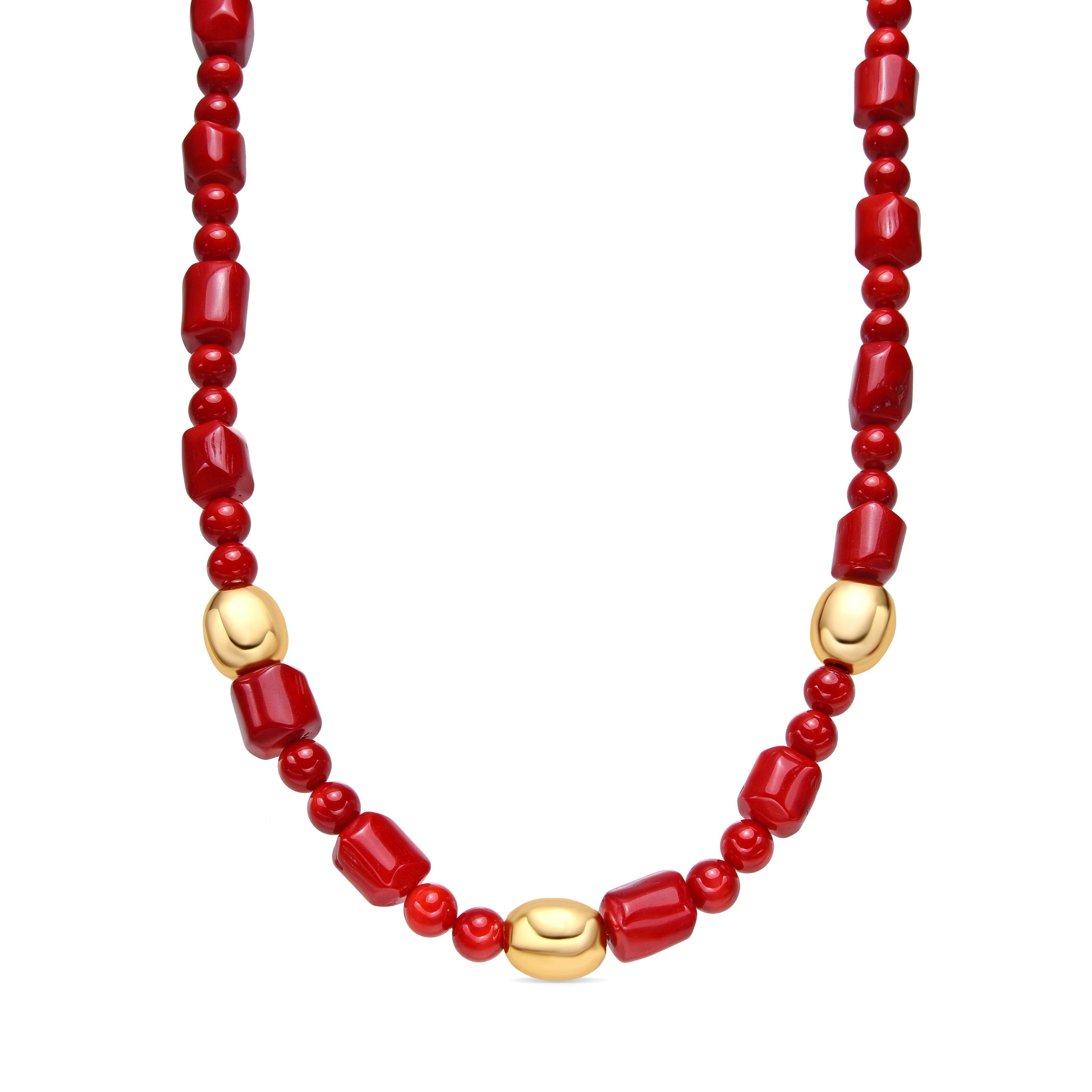 Colar de Prata de Lei 925 e Coral com acabamento em ouro amarelo de 18k Caheart