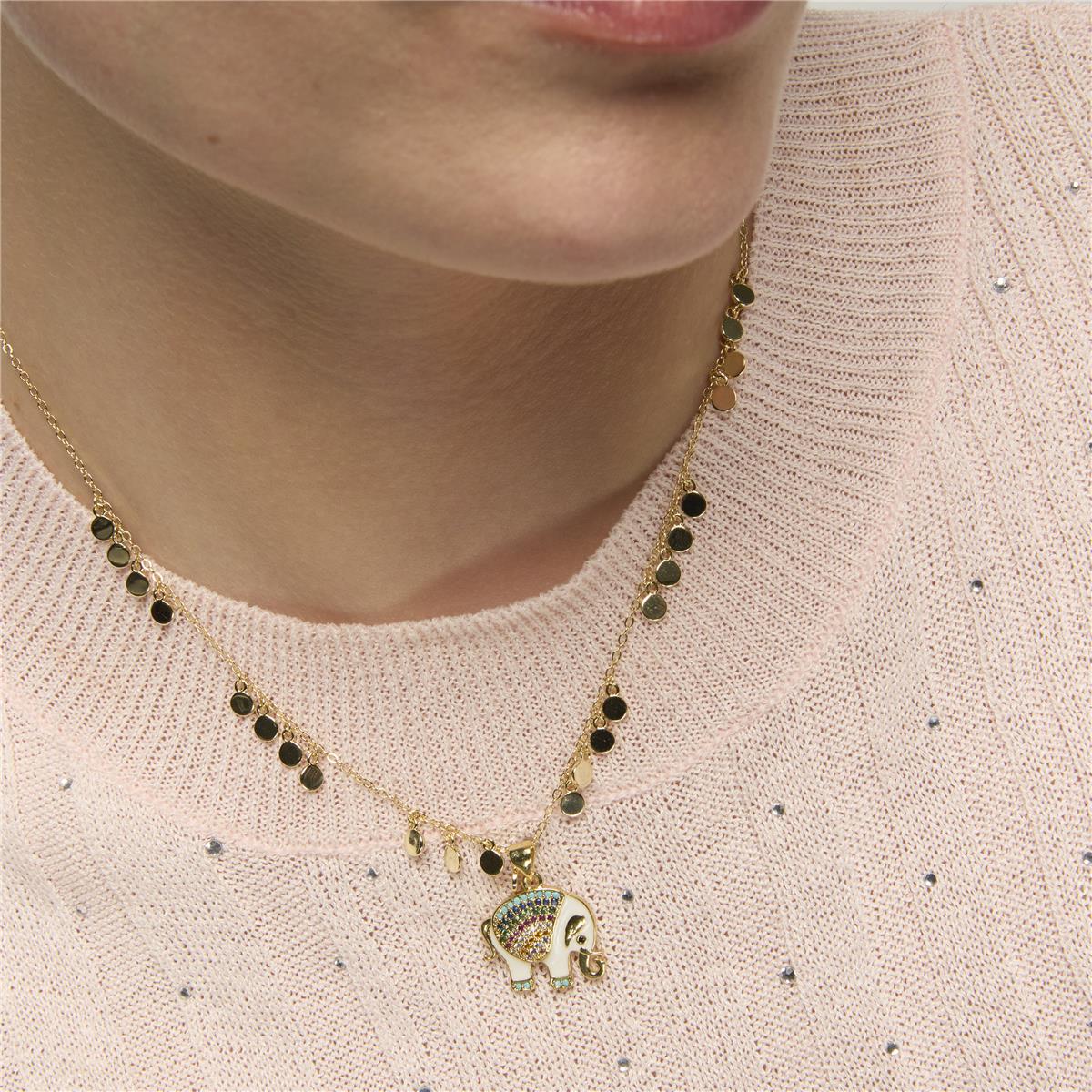 Collar de Plata de Ley 925 y Circonita Multicolor acabado oro amarillo de 18k - Xikan