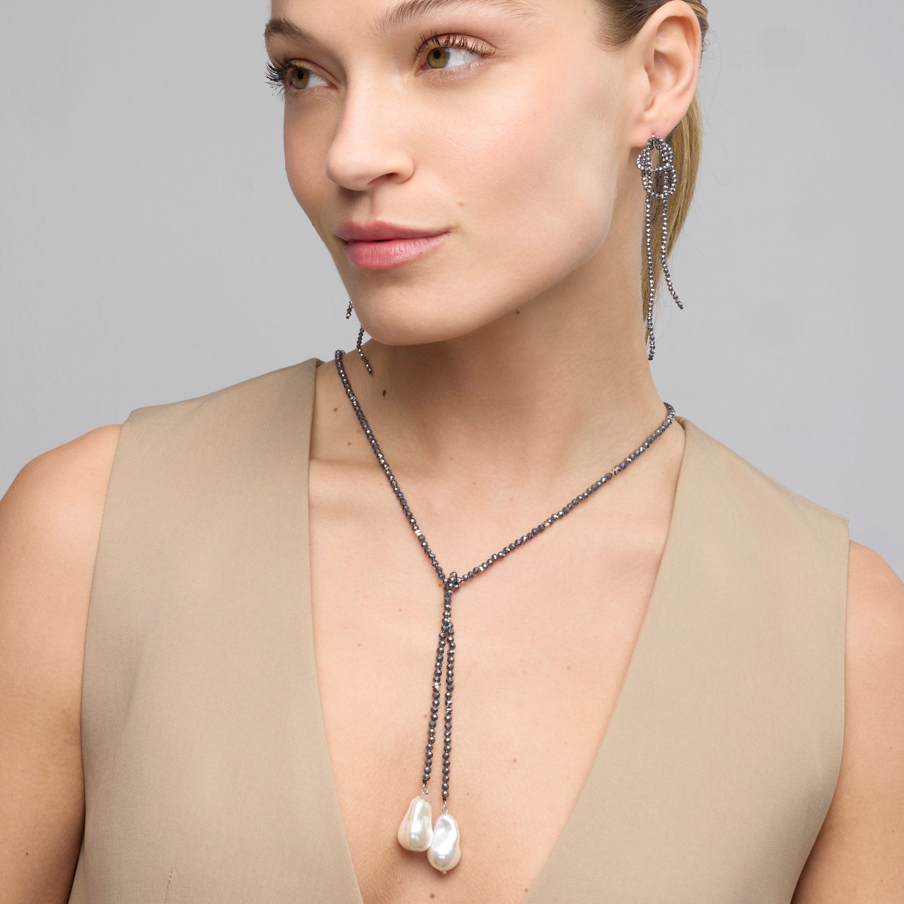 Collar de Plata de Ley 925 y Hematite acabado rodio - Lorex