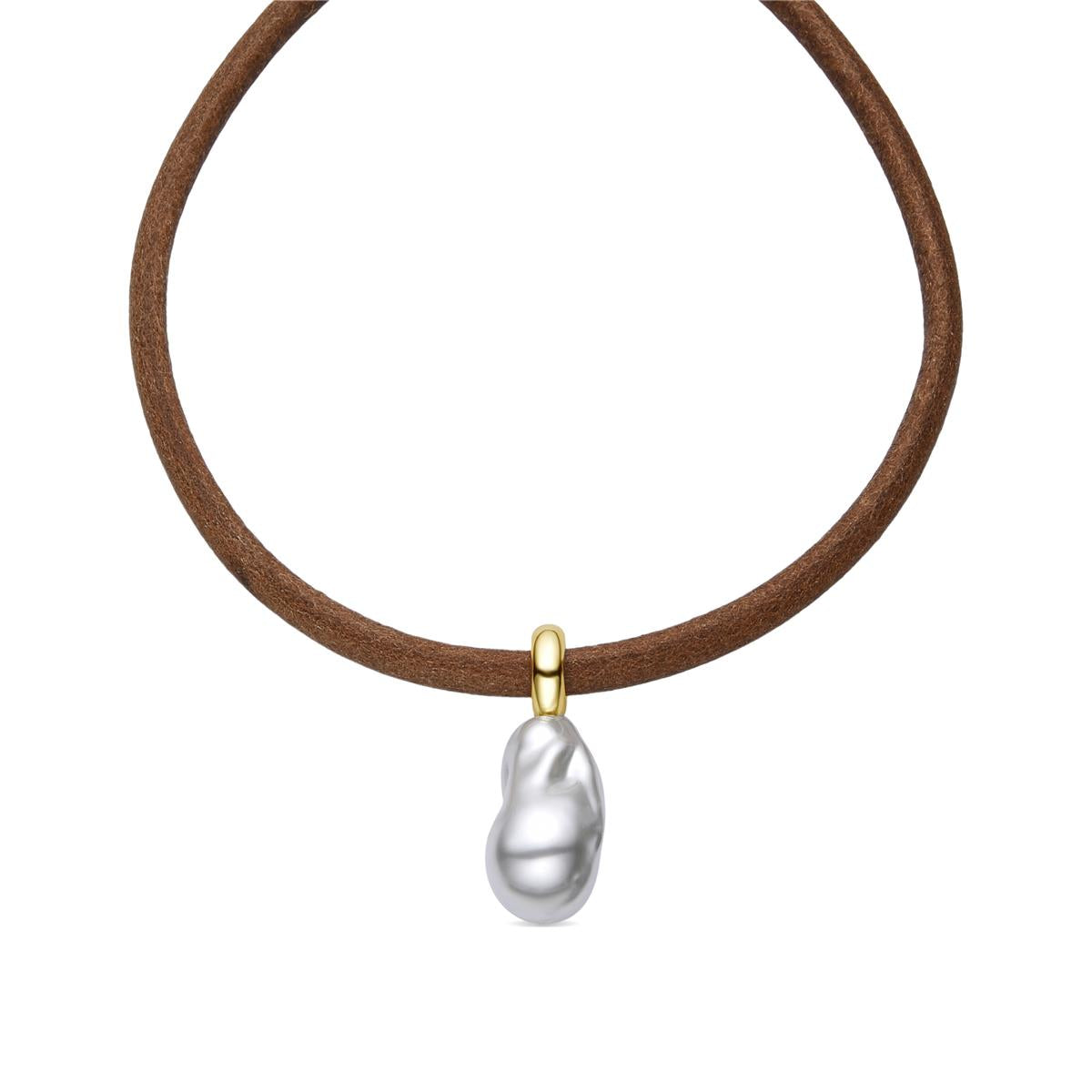 Collar de Plata de Ley 925 y Perla Blanca acabado oro amarillo de 18k - Abongo