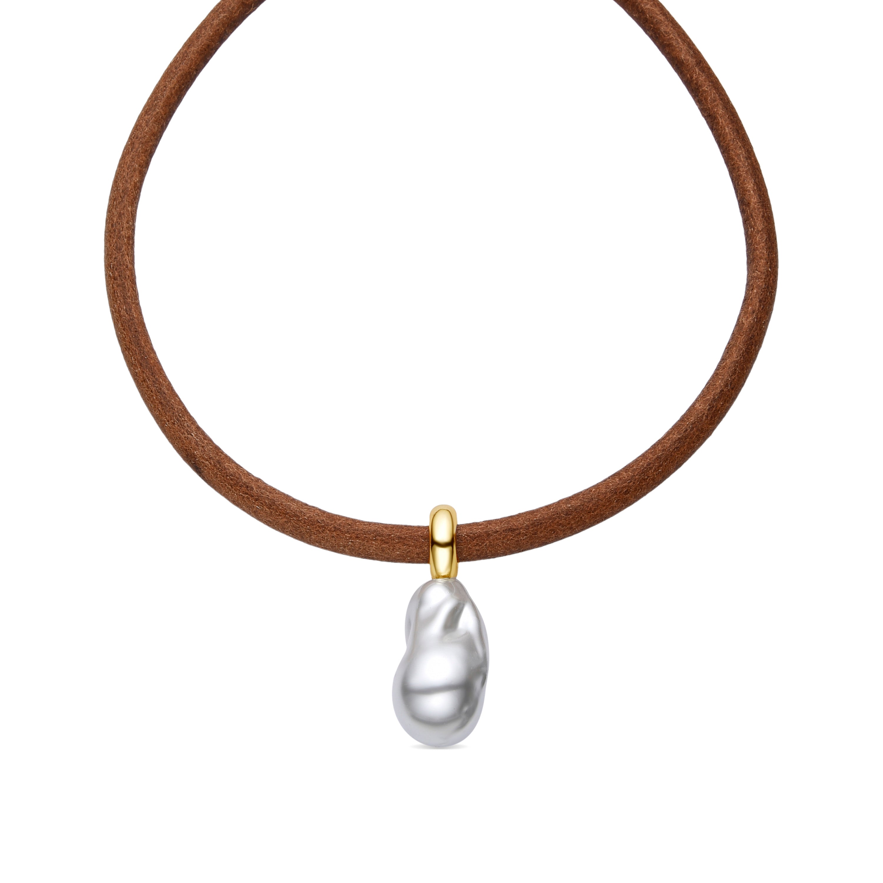 Collier en argent sterling 925 et perle blanche finition or jaune 18k - Abongo