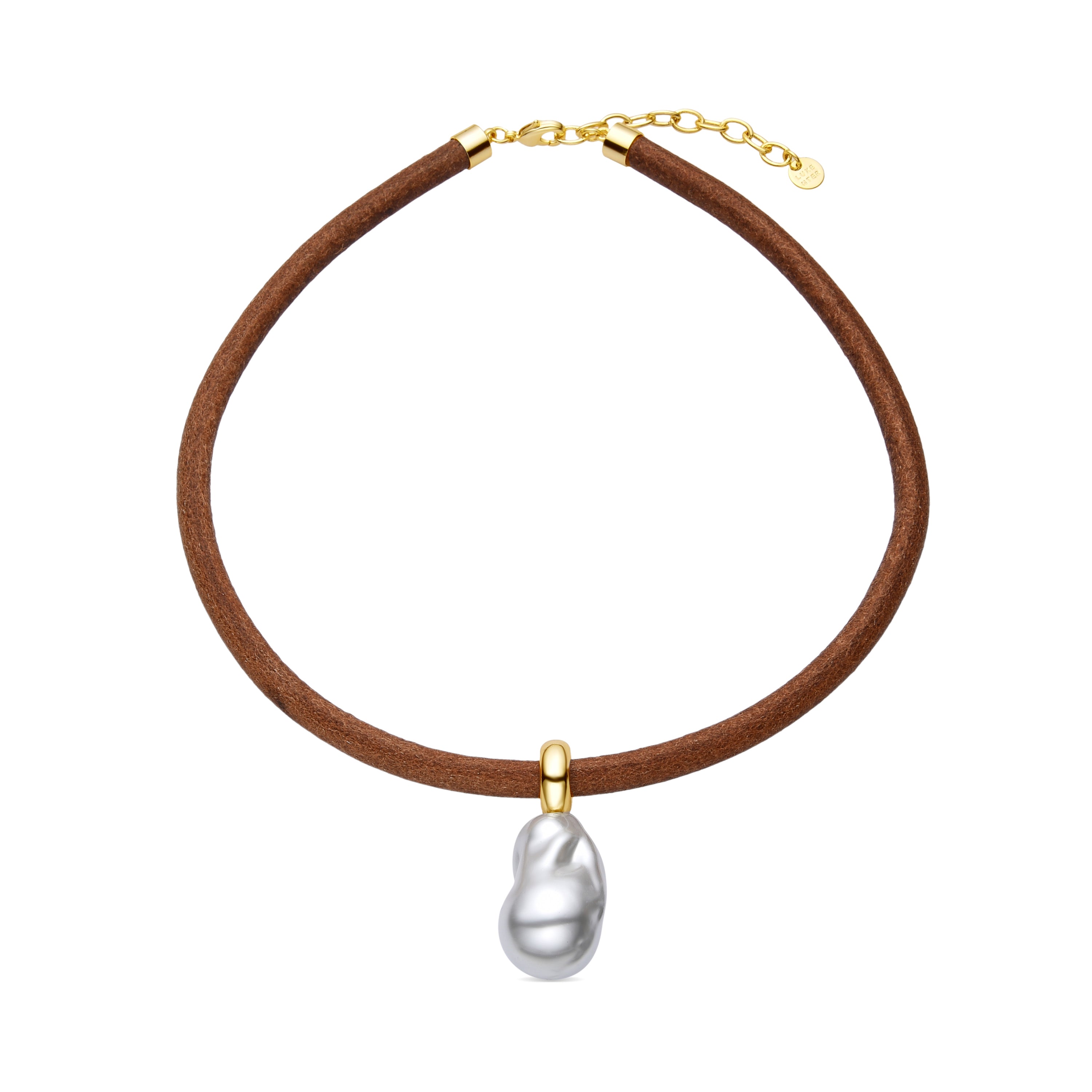 Collier en argent sterling 925 et perle blanche finition or jaune 18k - Abongo