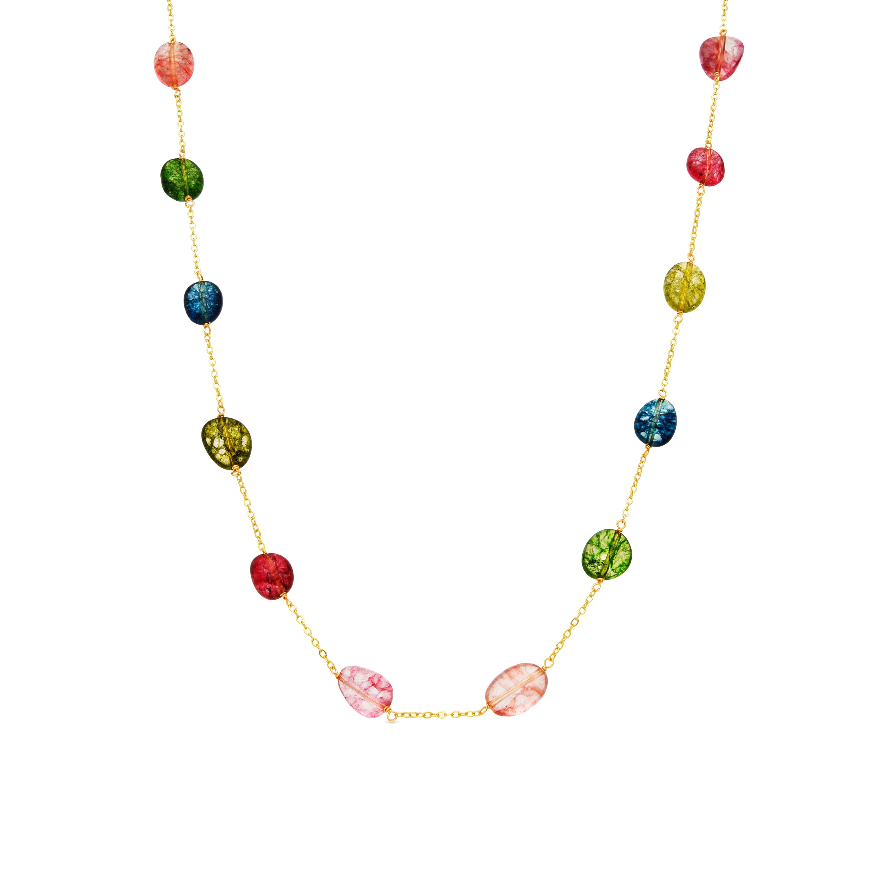 925 Sterling Silver Necklace with Multicolor Natural Stone finished in 18k Yellow Gold - Refus