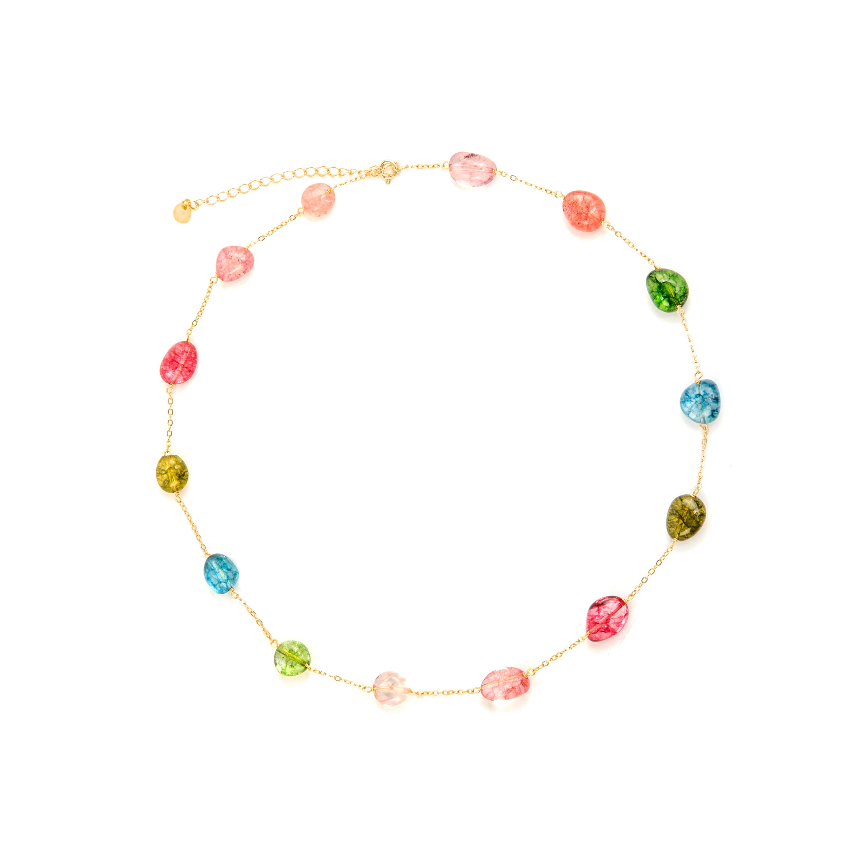 925 Sterling Silver Necklace with Multicolor Natural Stone finished in 18k Yellow Gold - Refus