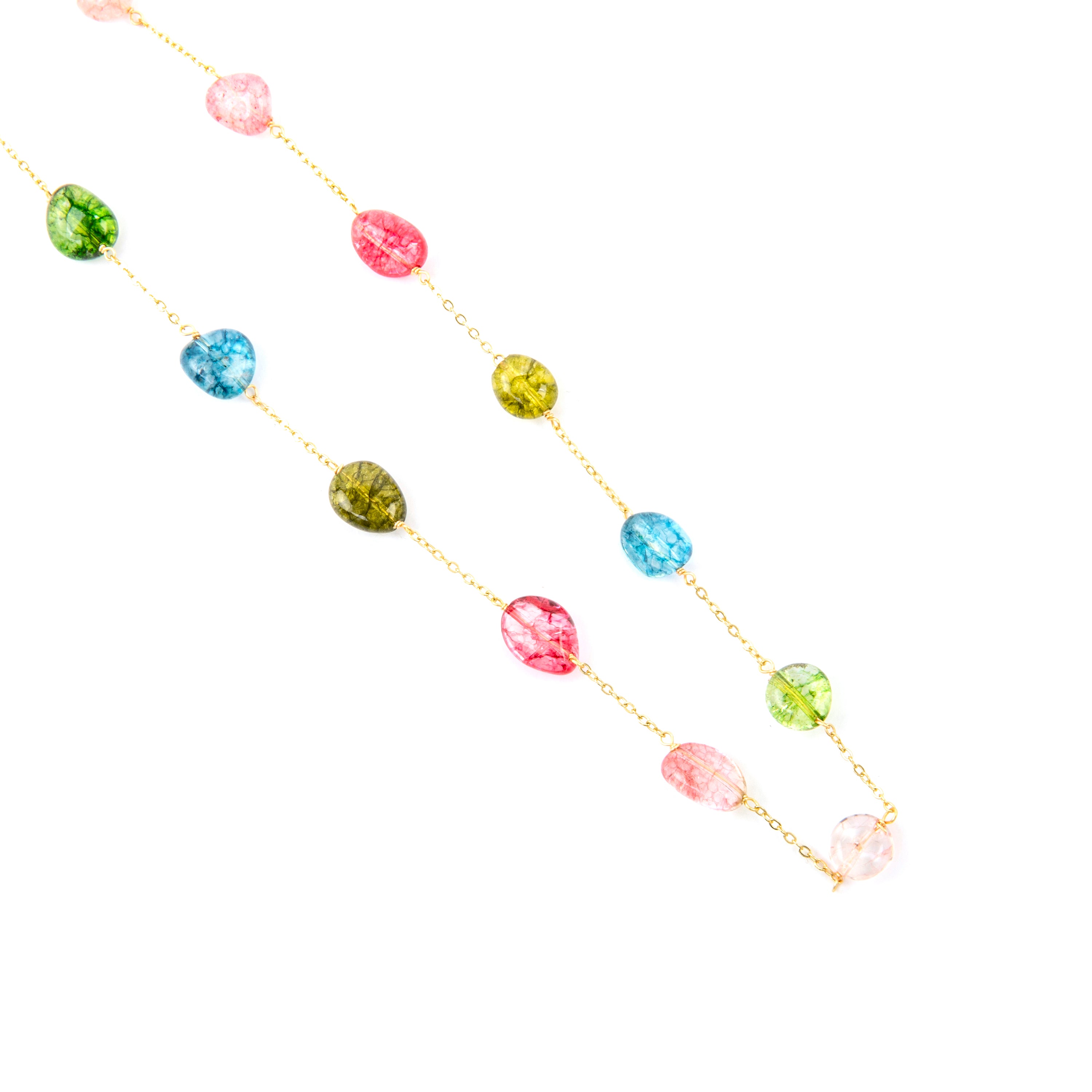 925 Sterling Silver Necklace with Multicolor Natural Stone finished in 18k Yellow Gold - Refus