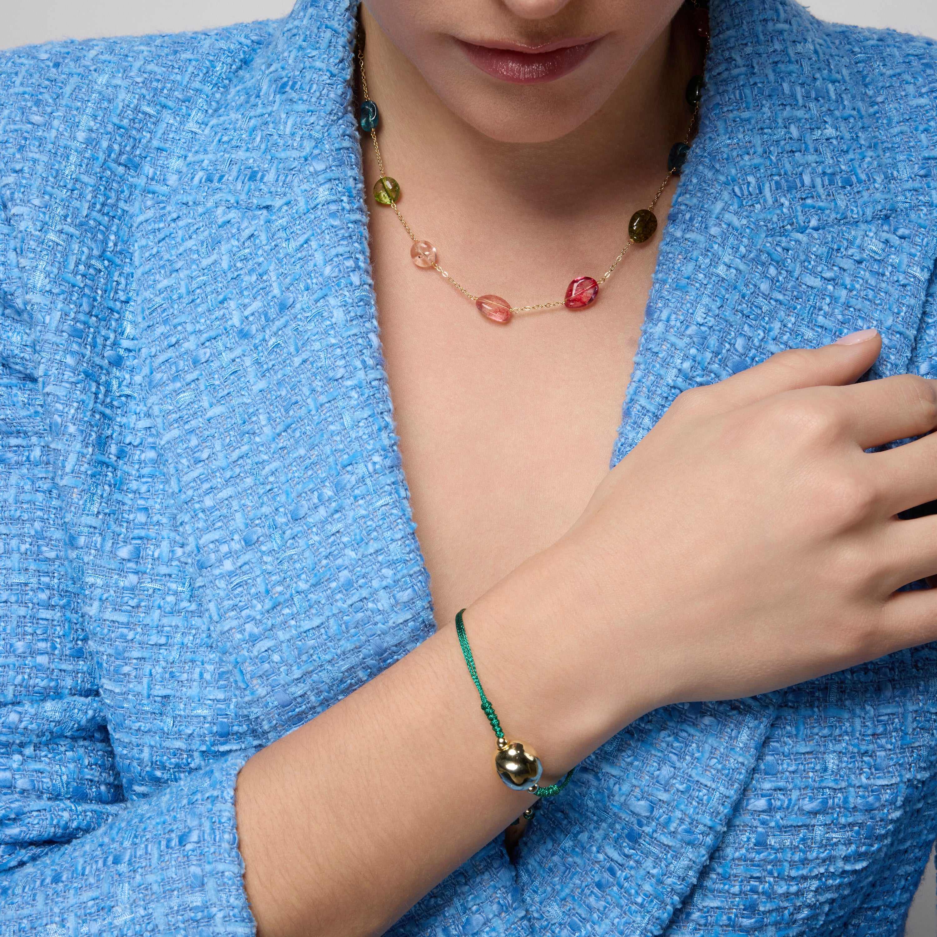 925 Sterling Silver Necklace with Multicolor Natural Stone finished in 18k Yellow Gold - Refus
