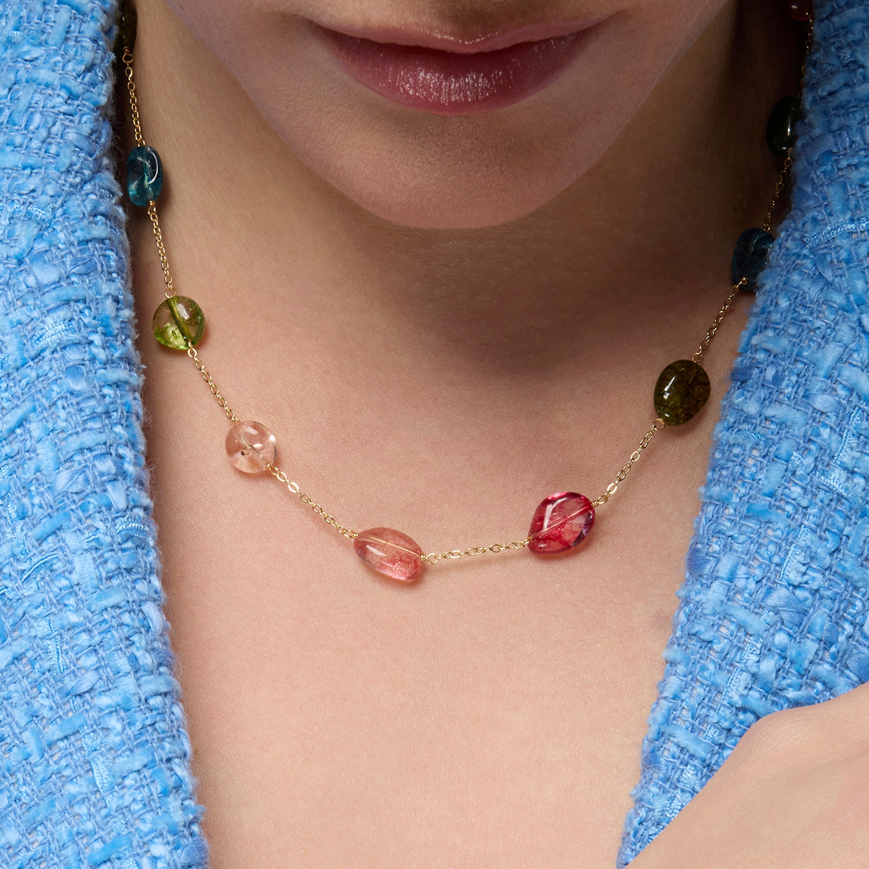 925 Sterling Silver Necklace with Multicolor Natural Stone finished in 18k Yellow Gold - Refus