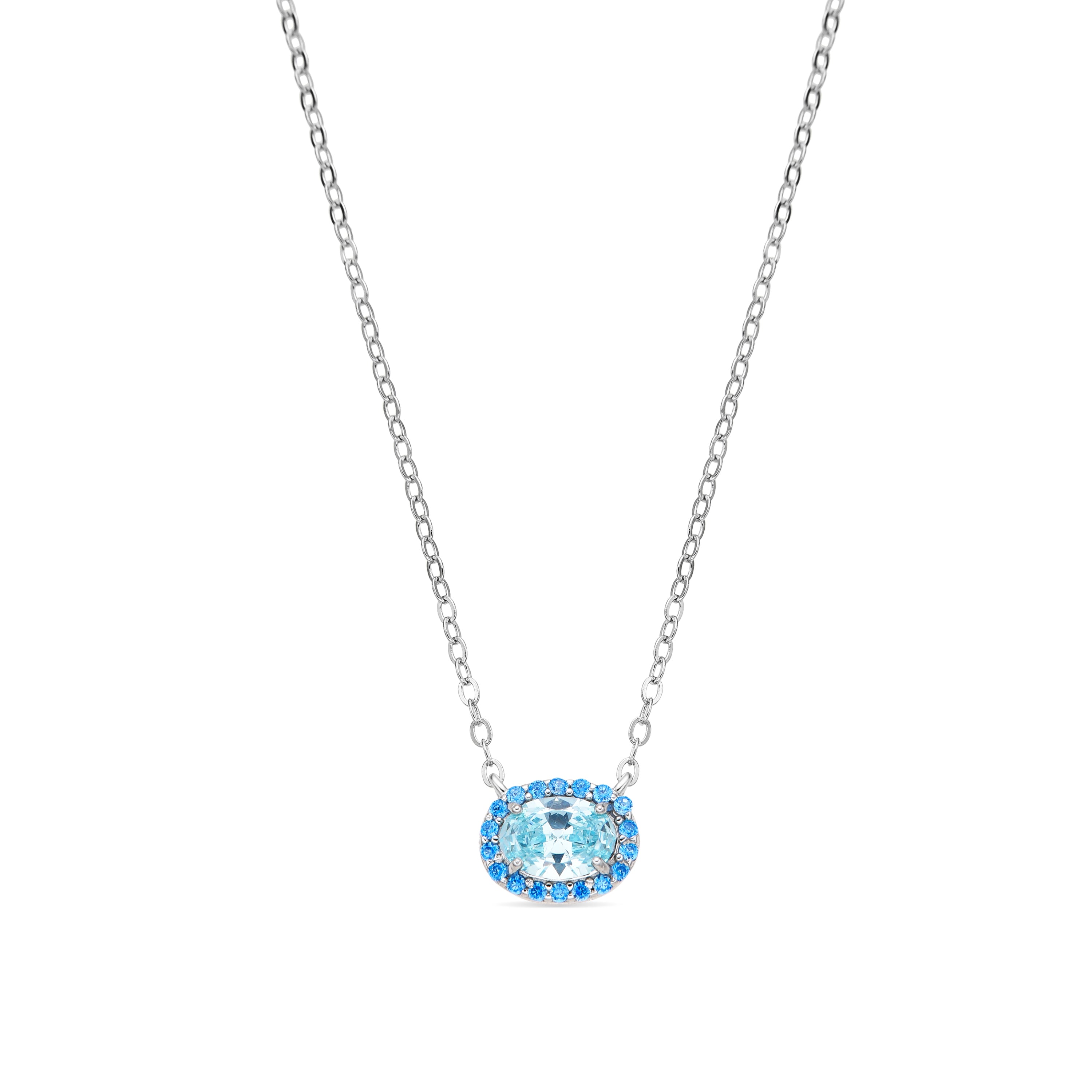 Halskette aus 925er Sterlingsilber und Aquamarin-Zirkonia mit Rhodium-Finish - Unxo