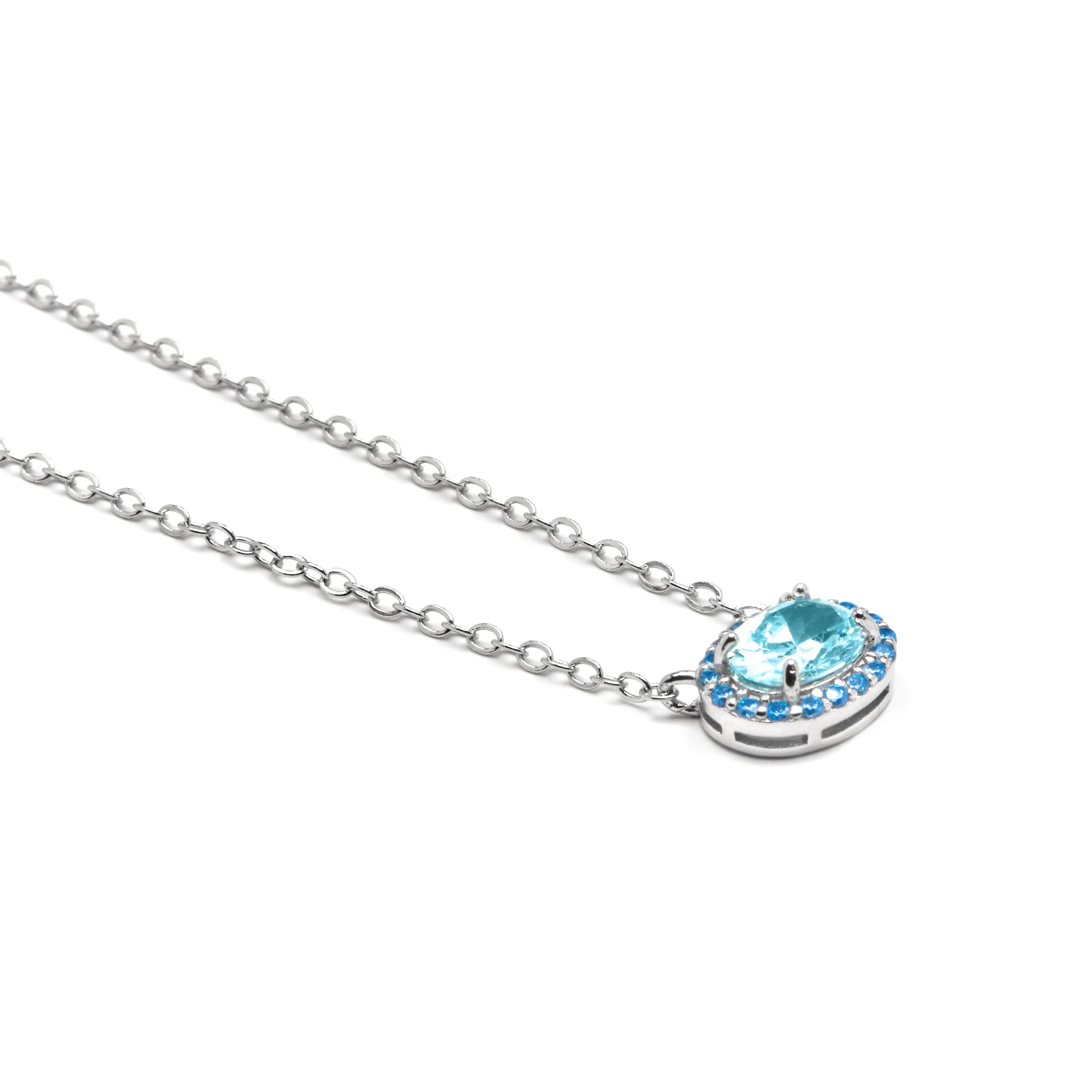 Halskette aus 925er Sterlingsilber und Aquamarin-Zirkonia mit Rhodium-Finish - Unxo