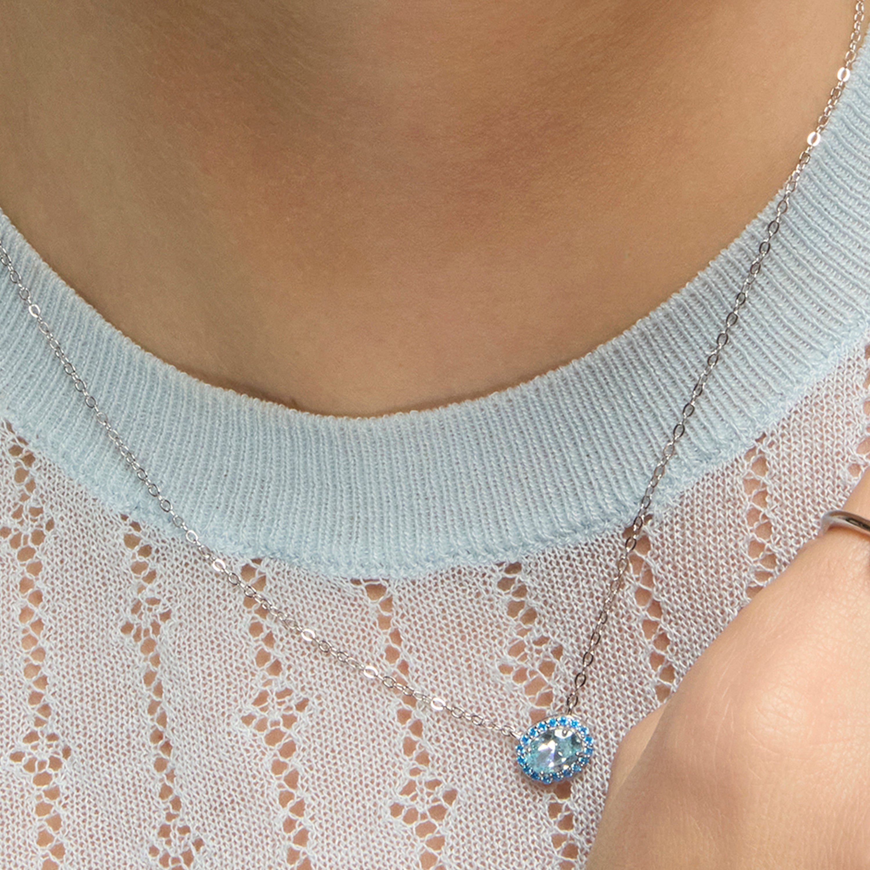 Halskette aus 925er Sterlingsilber und Aquamarin-Zirkonia mit Rhodium-Finish - Unxo