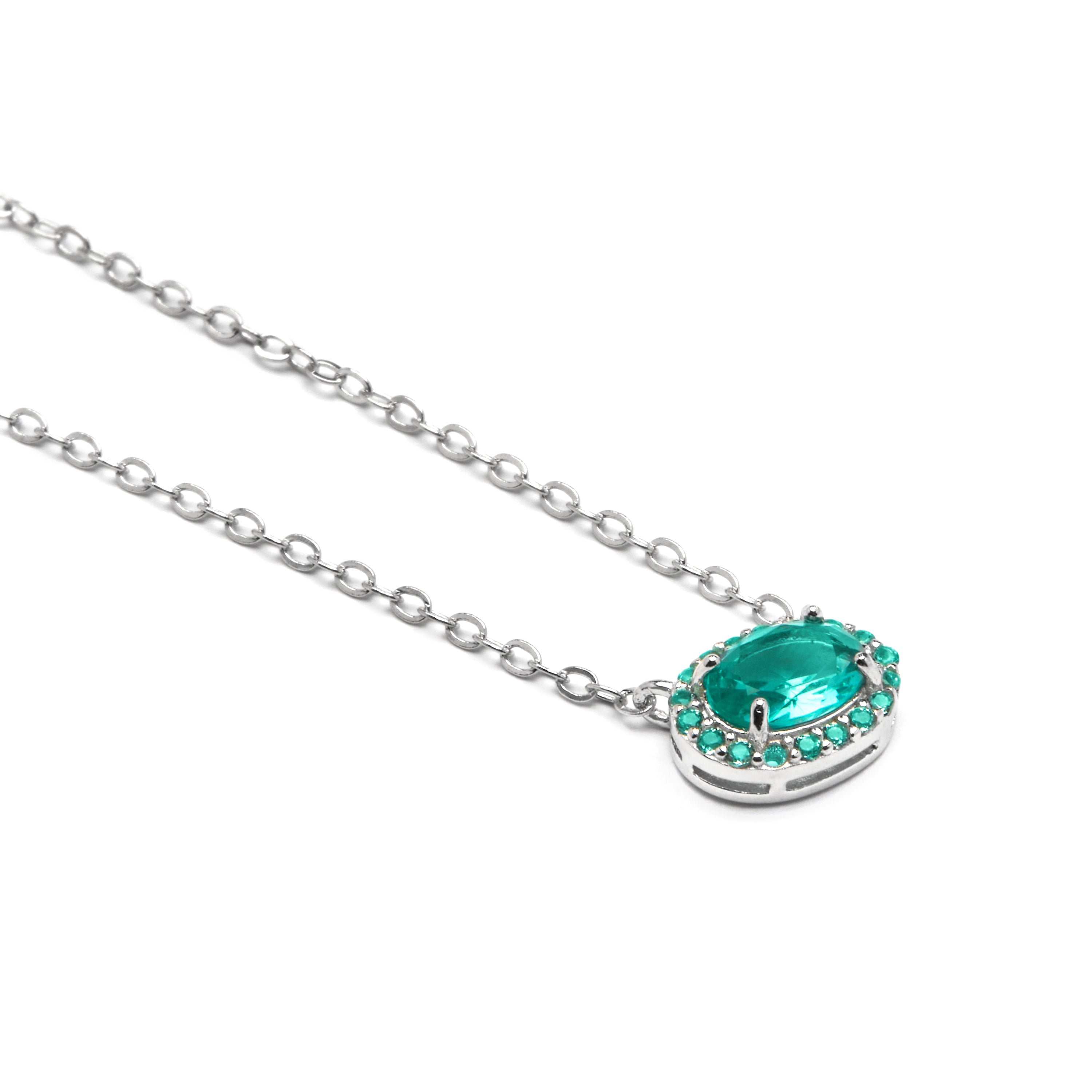 Halskette aus 925er Sterlingsilber und Aquamarin-Zirkonia mit Rhodium-Finish - Unxo