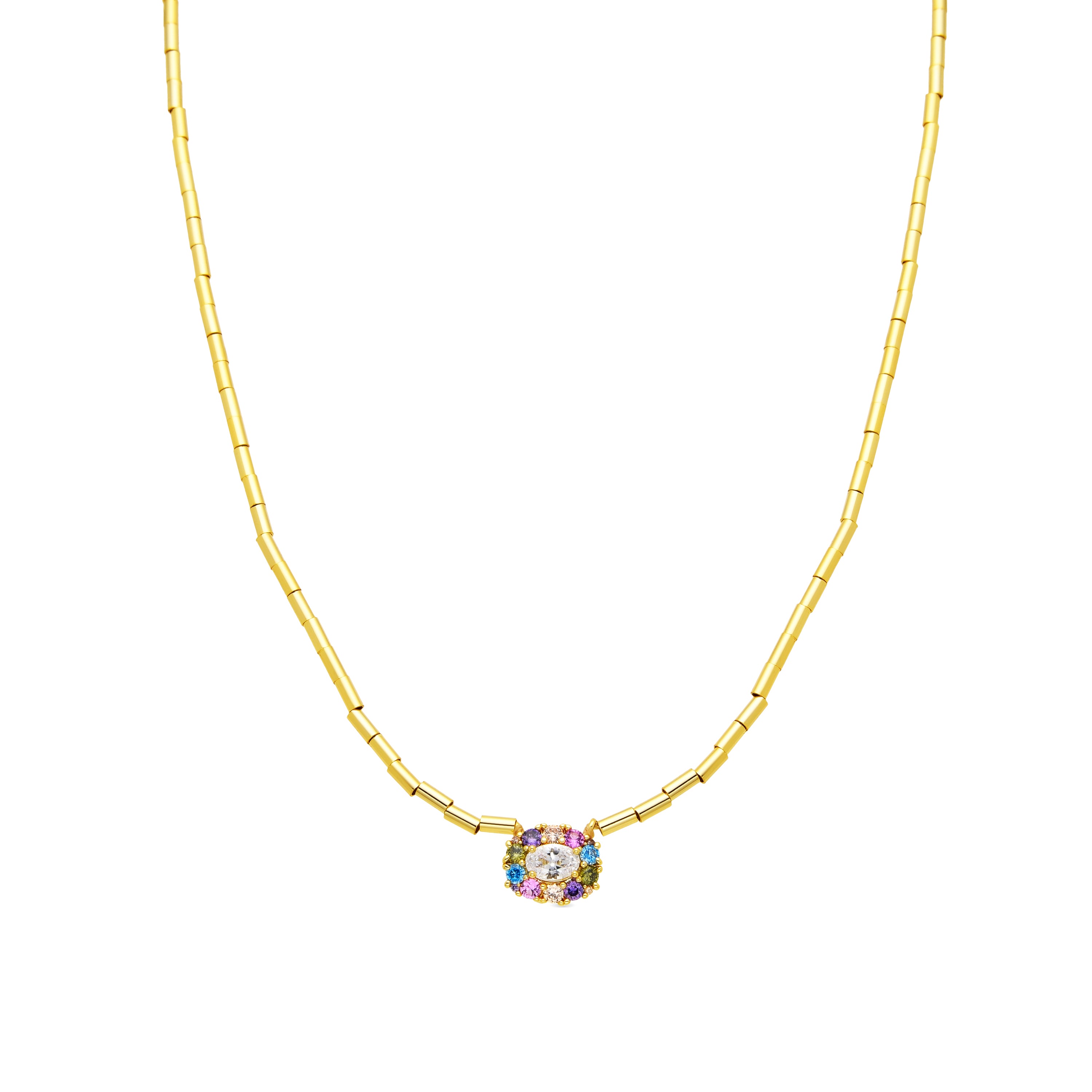 Collana in Argento Sterling 925 e Zirconia Multicolore con finitura in oro giallo 18k - Mezay