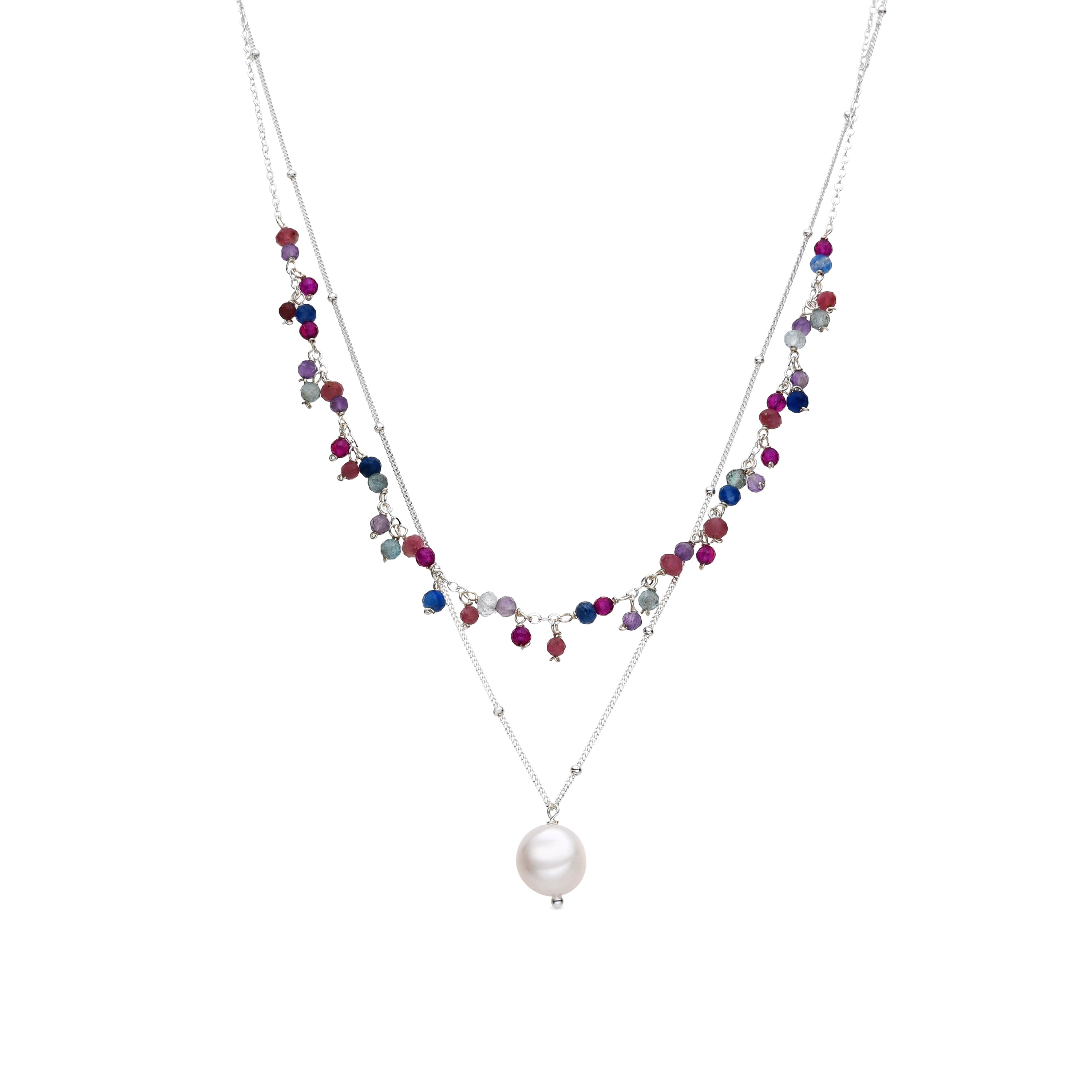 Colar de Prata de Lei 925 e Cristal Rosa acabamento ródio - Colir