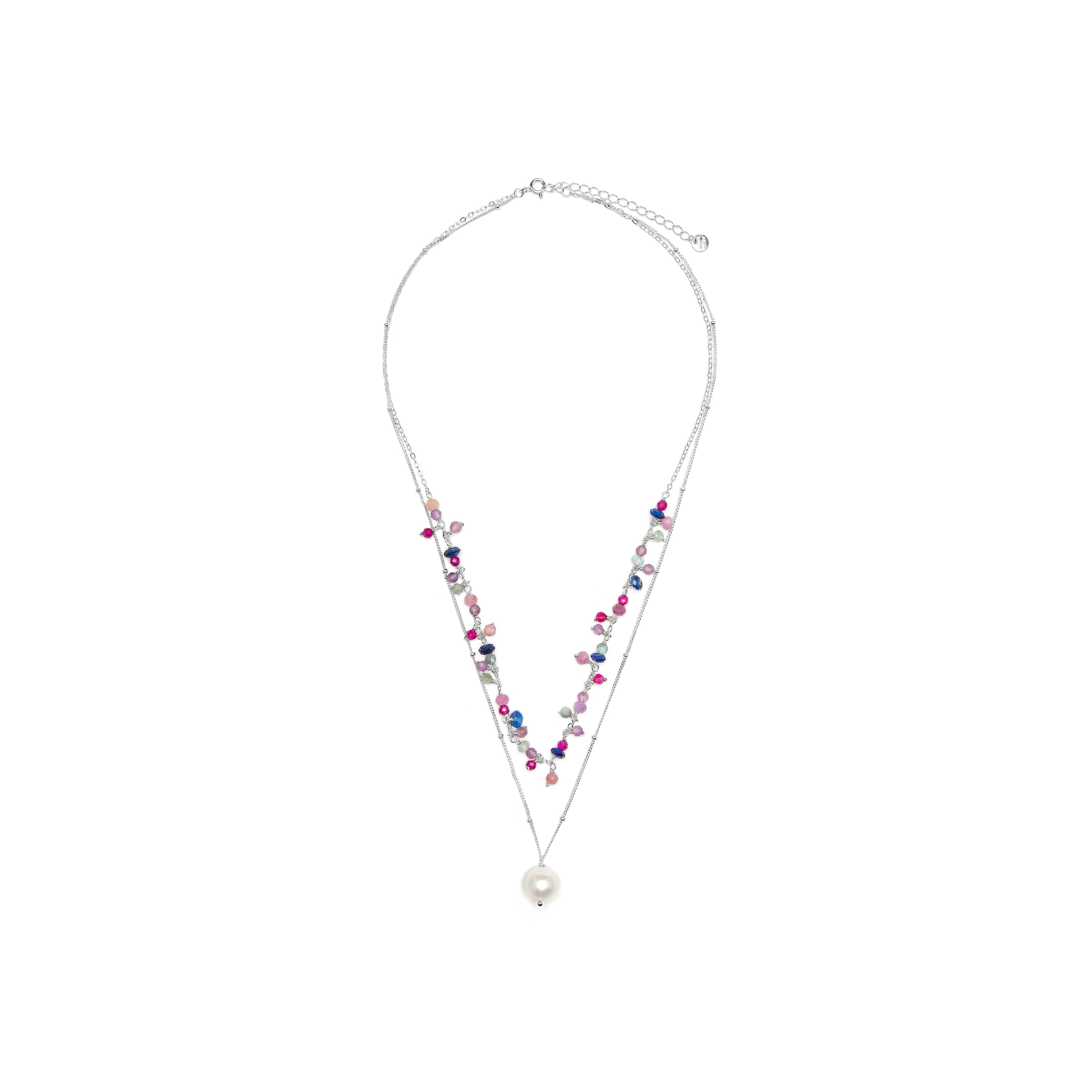 Collier en argent sterling 925 et cristal rose finition rhodiée - Colir