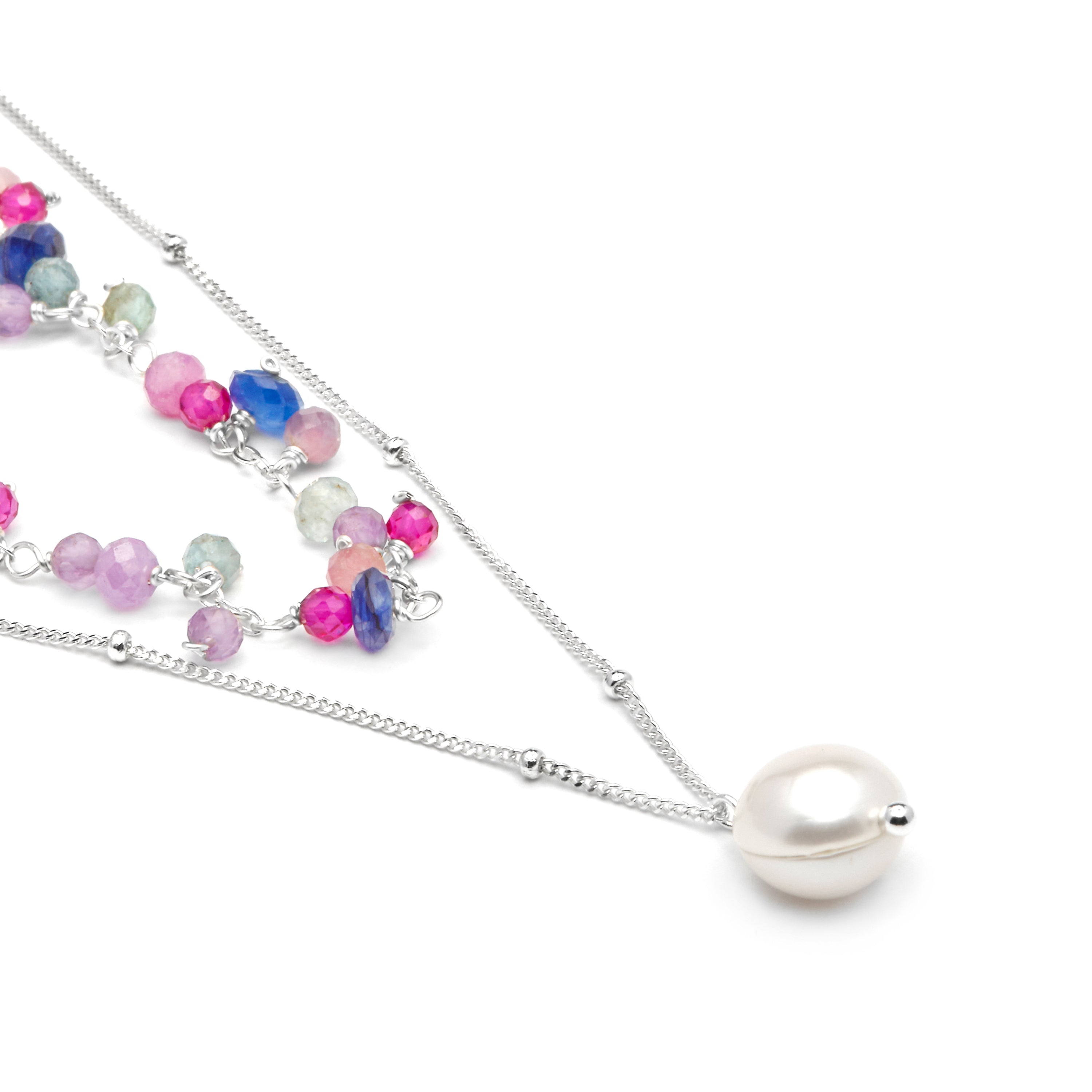 Collier en argent sterling 925 et cristal rose finition rhodiée - Colir
