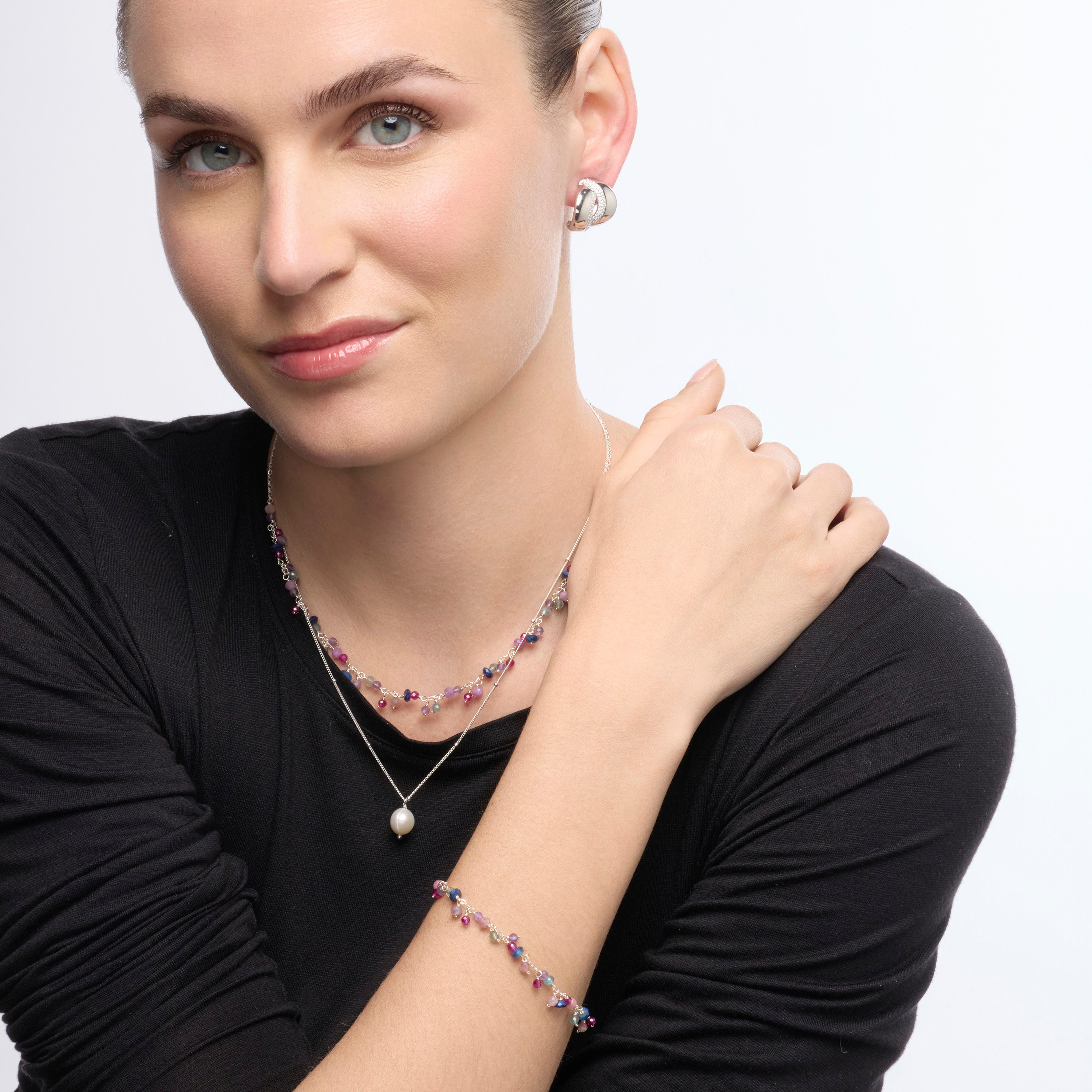 Collier en argent sterling 925 et cristal rose finition rhodiée - Colir