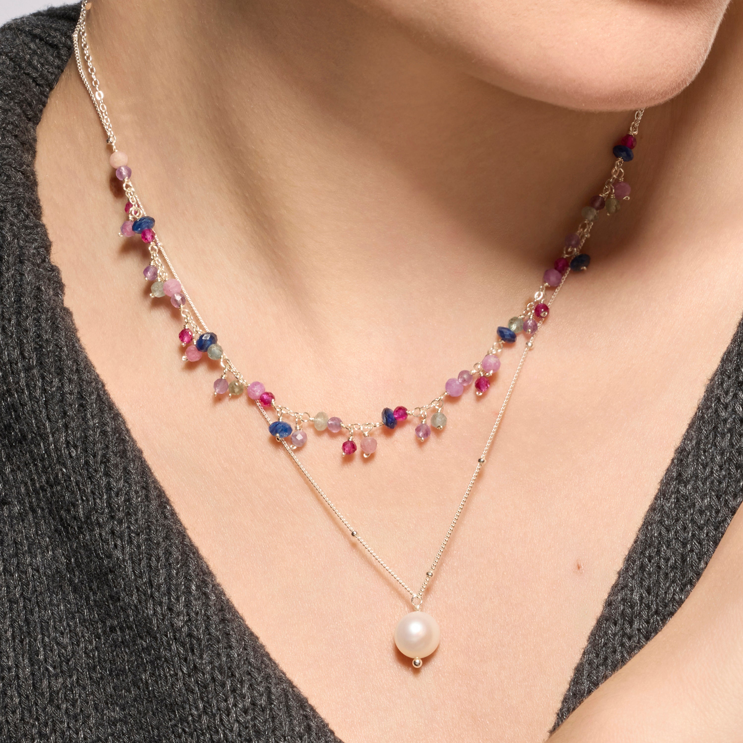Collier en argent sterling 925 et cristal rose finition rhodiée - Colir