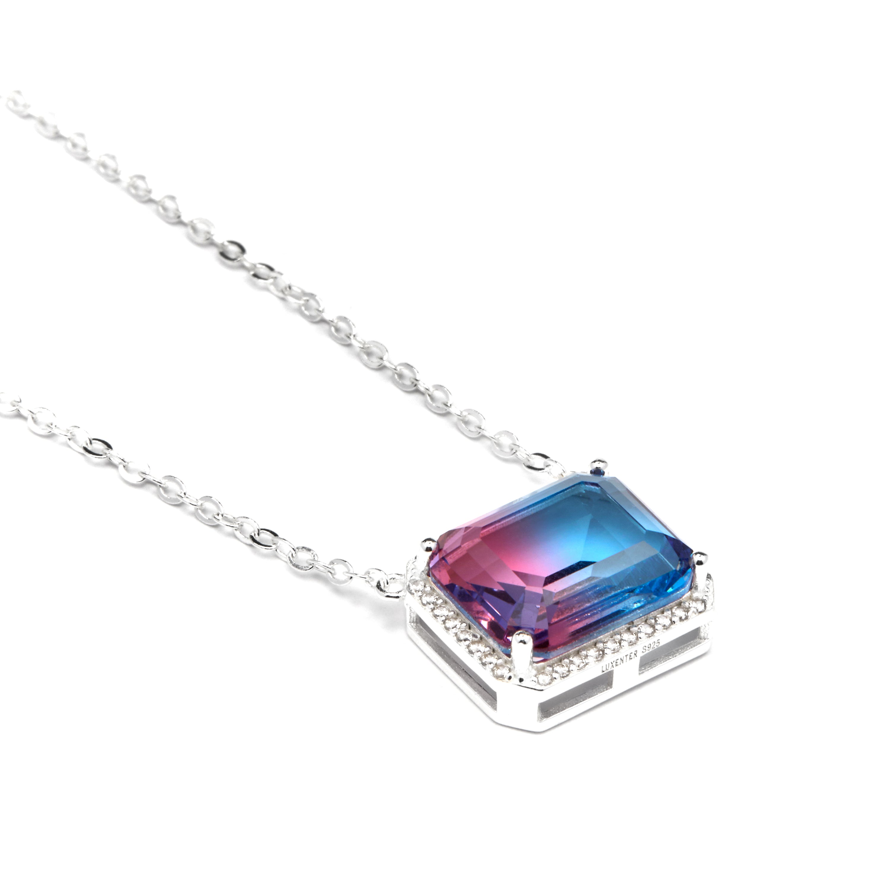 Collier en argent sterling 925 et quartz hydrothermal bleu dégradé finition rhodiée - Kakan