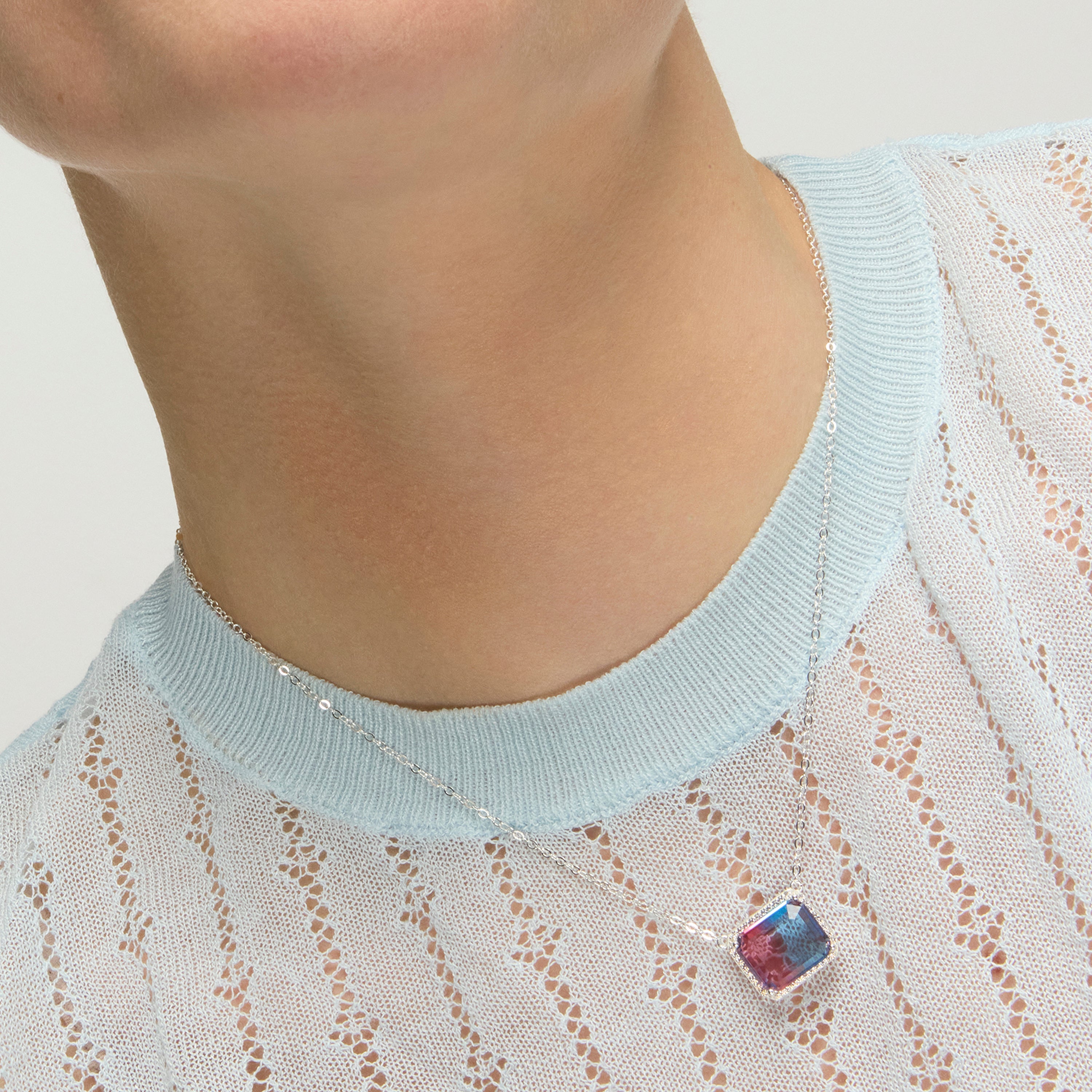 Collier en argent sterling 925 et quartz hydrothermal bleu dégradé finition rhodiée - Kakan