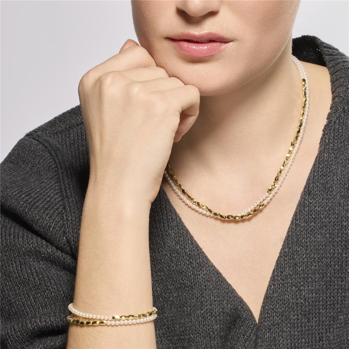 Halskette aus 925er Sterlingsilber und weißer Perle mit 18k Gelbgold-Finish - Noma