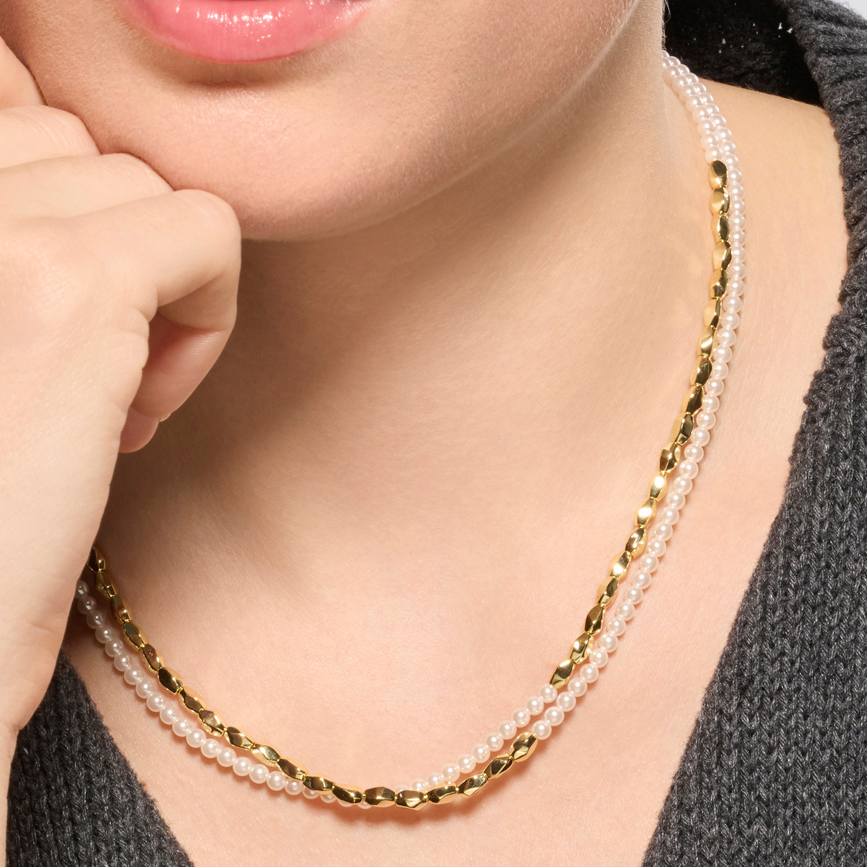 Collana in Argento Sterling 925 e Perla Bianca con finitura in oro giallo 18k - Noma