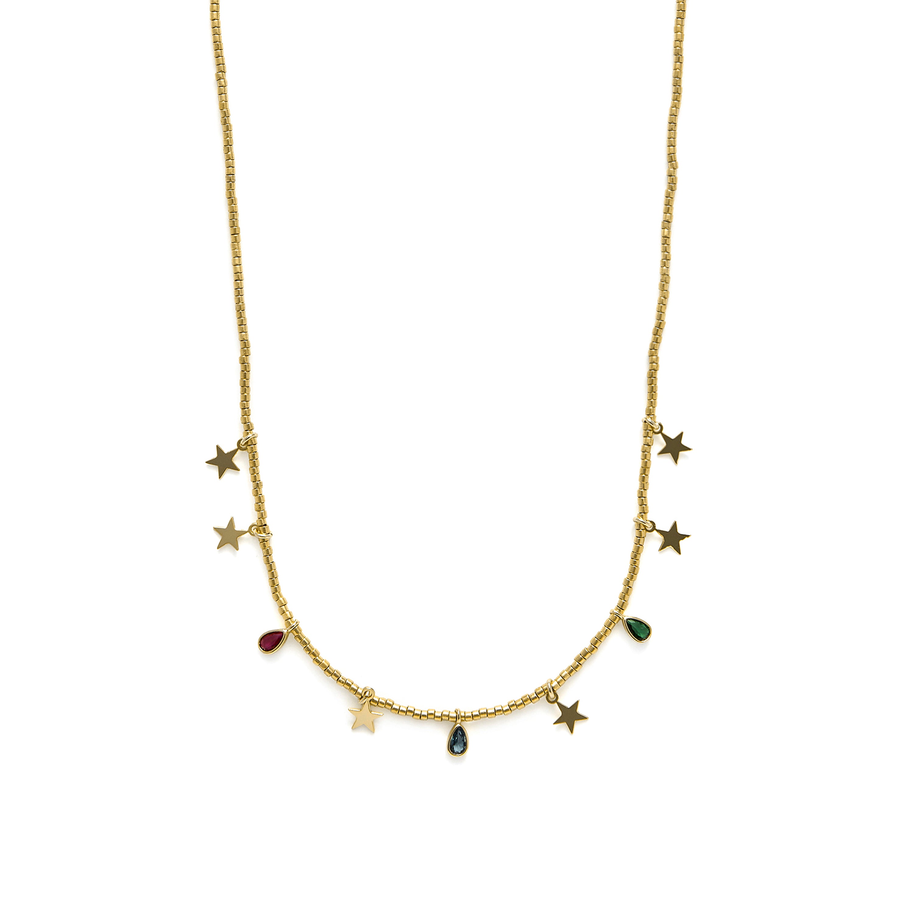 Collier en argent sterling 925 et zircon multicolore finition or jaune 18k - Itza