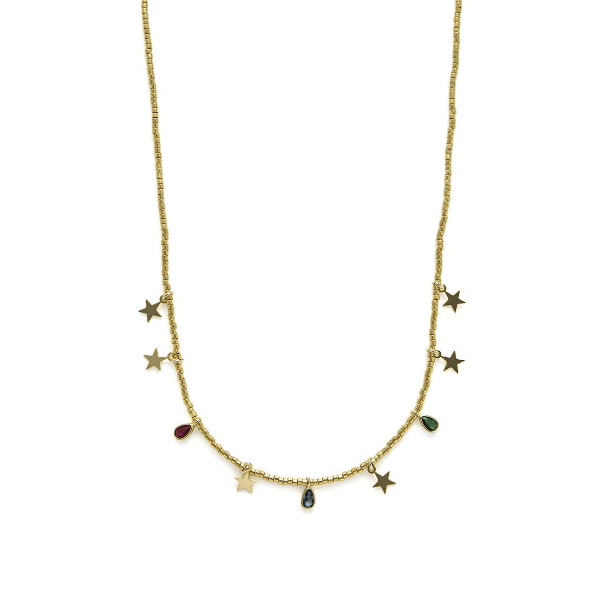 Collar de Plata de Ley 925 y Circonita Multicolor acabado en oro amarillo 18k - Itza