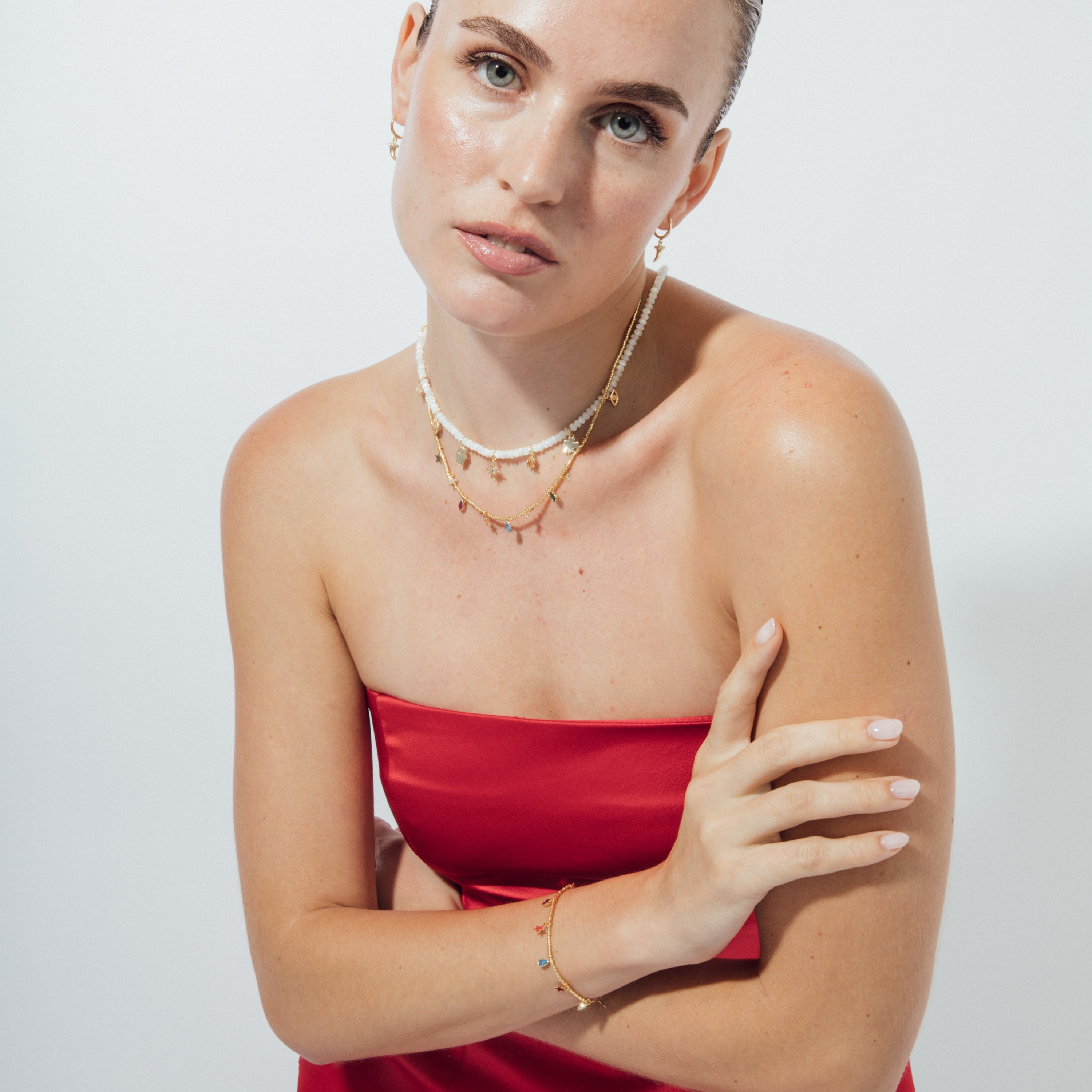 Collier en argent sterling 925 et zircon multicolore finition or jaune 18k - Itza