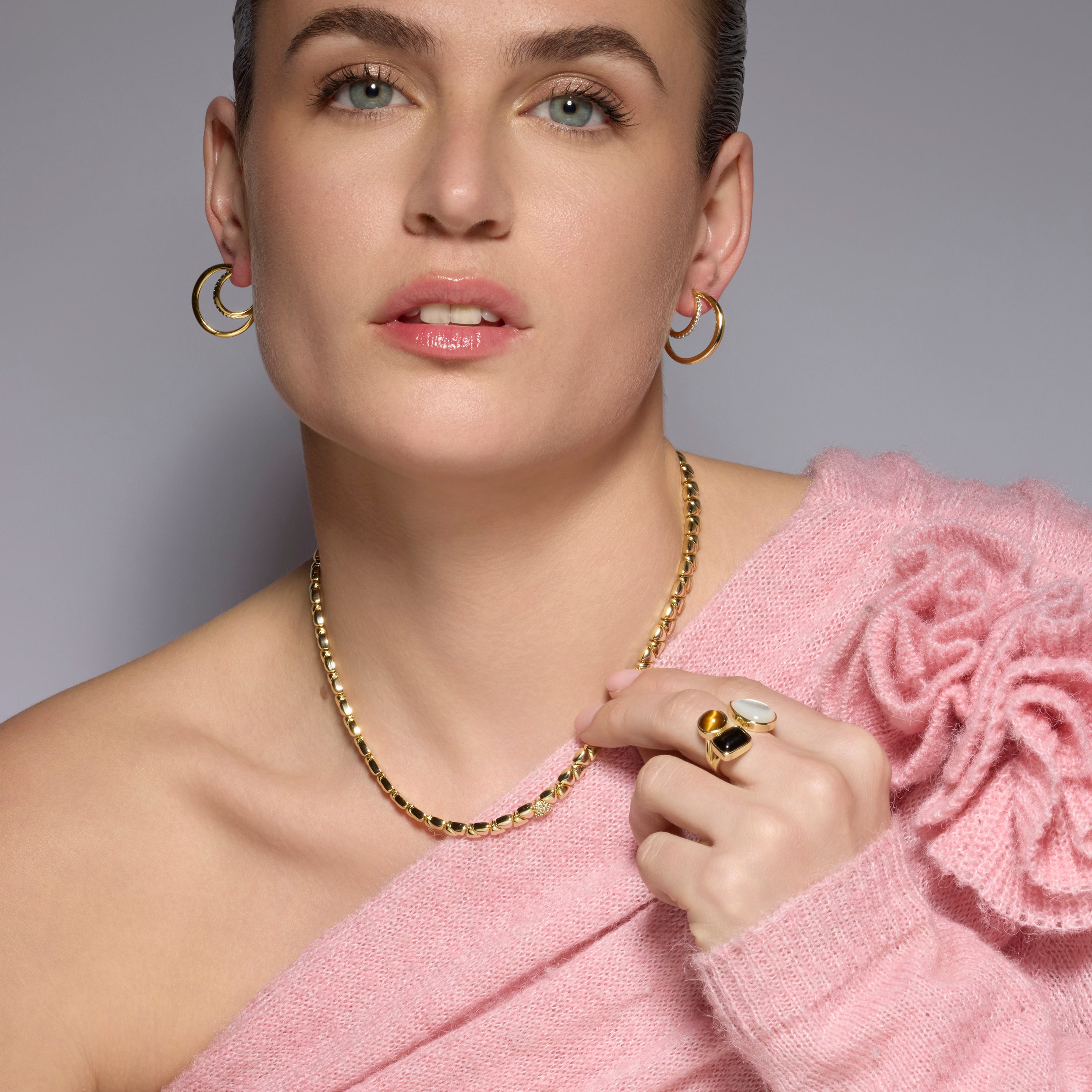 925 Sterling Silver Necklace with Brilliant Zirconia finished in 18k Yellow Gold - Gaskel