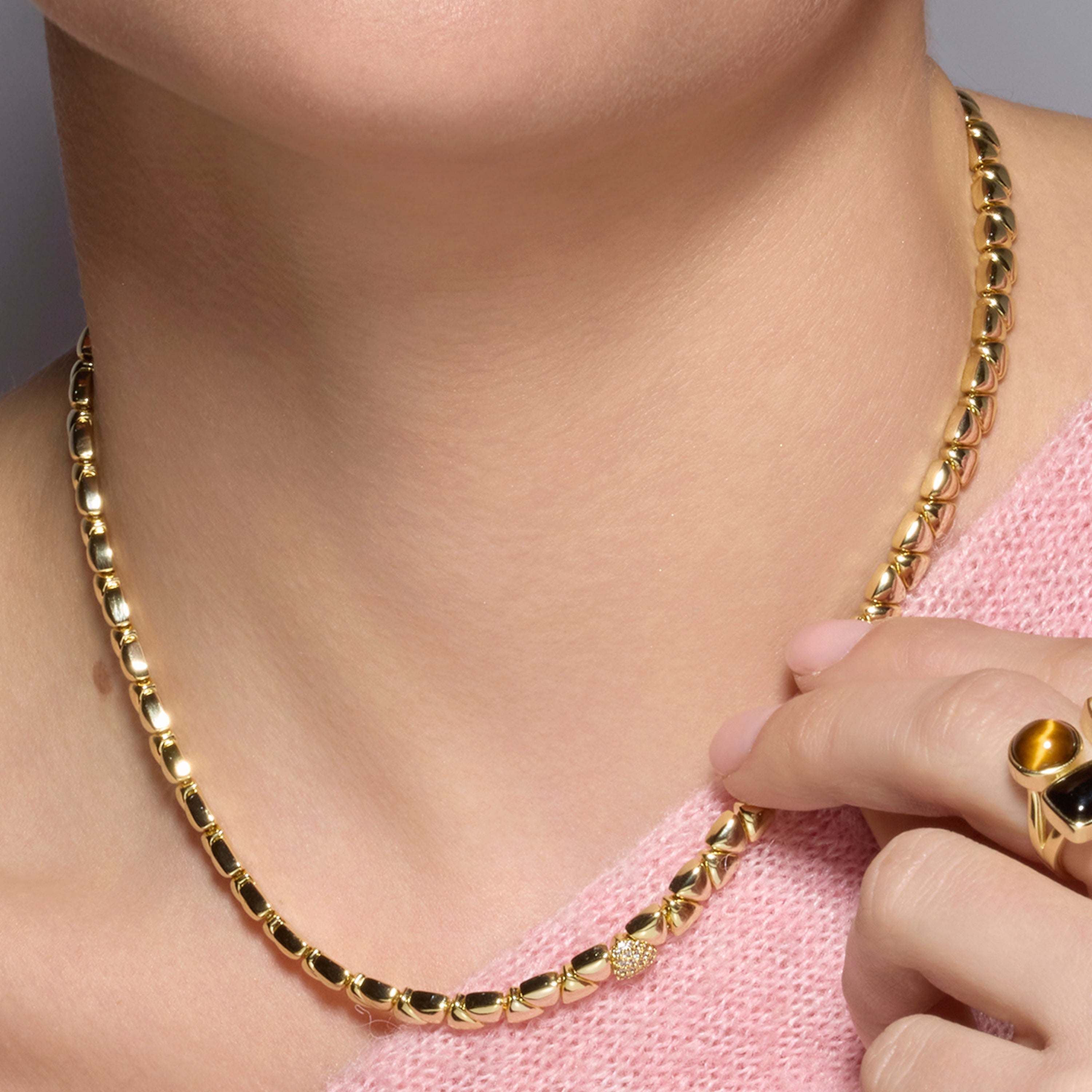 925 Sterling Silver Necklace with Brilliant Zirconia finished in 18k Yellow Gold - Gaskel