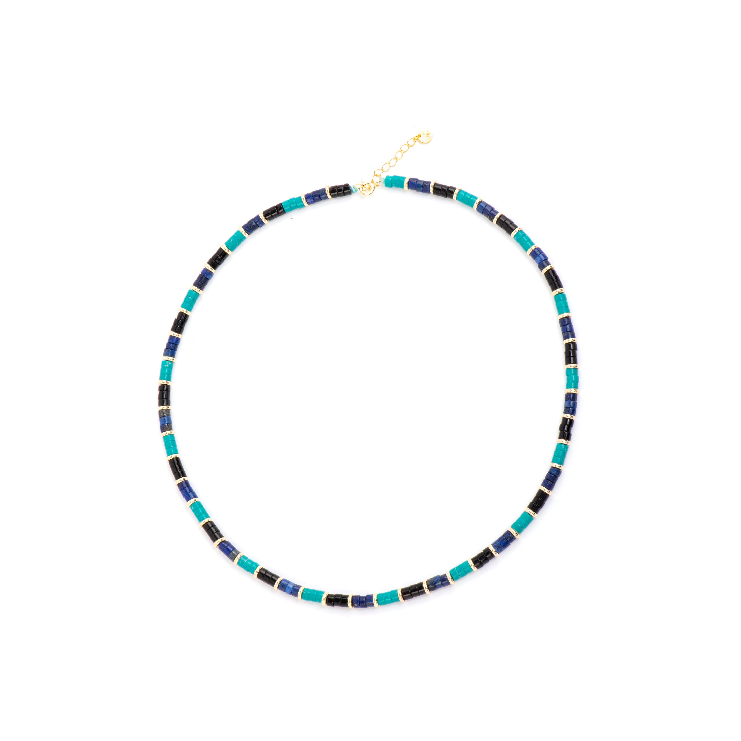 925 Sterling Silver and Turquoise Necklace with 18k Yellow Gold Finish - Bathim