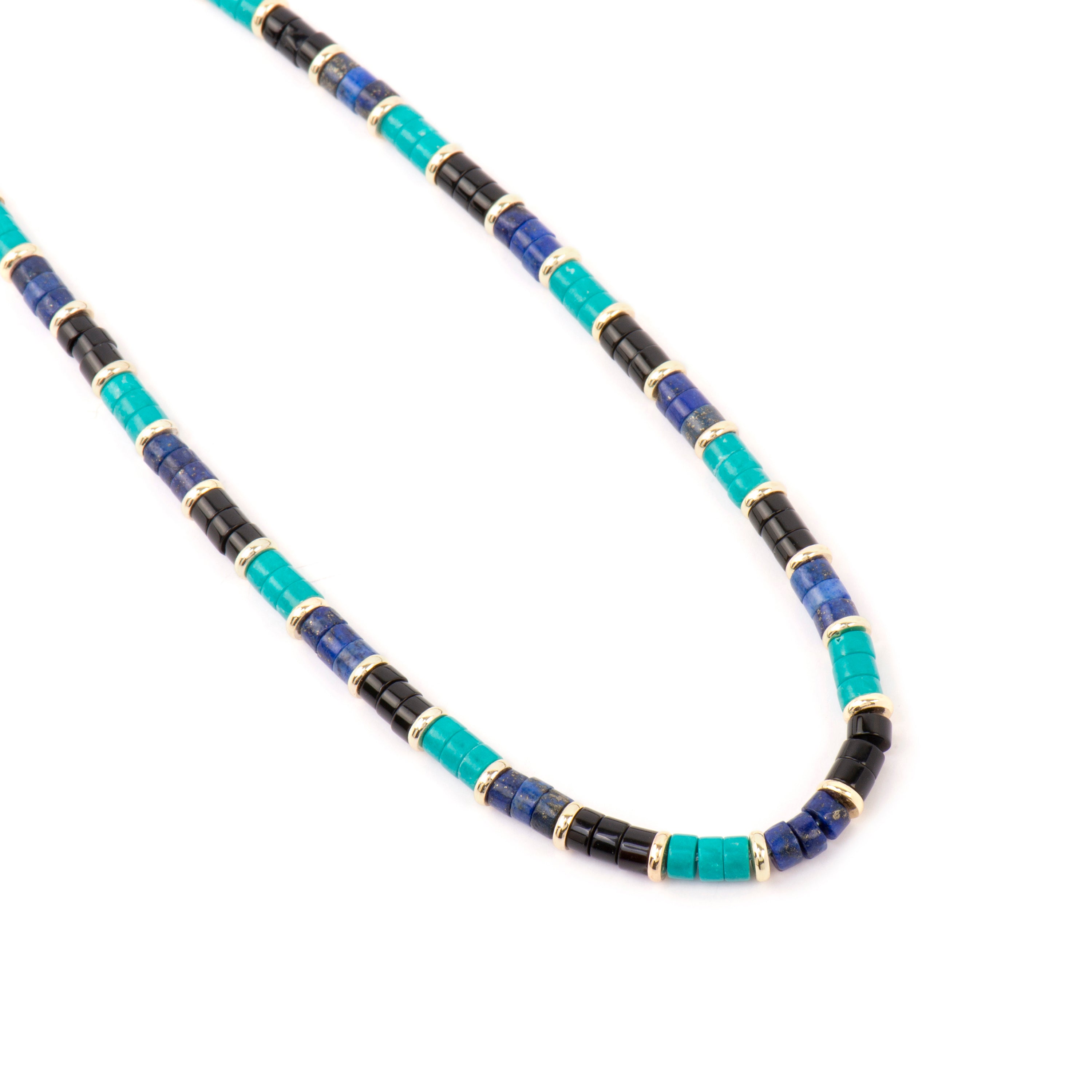 925 Sterling Silver and Turquoise Necklace with 18k Yellow Gold Finish - Bathim