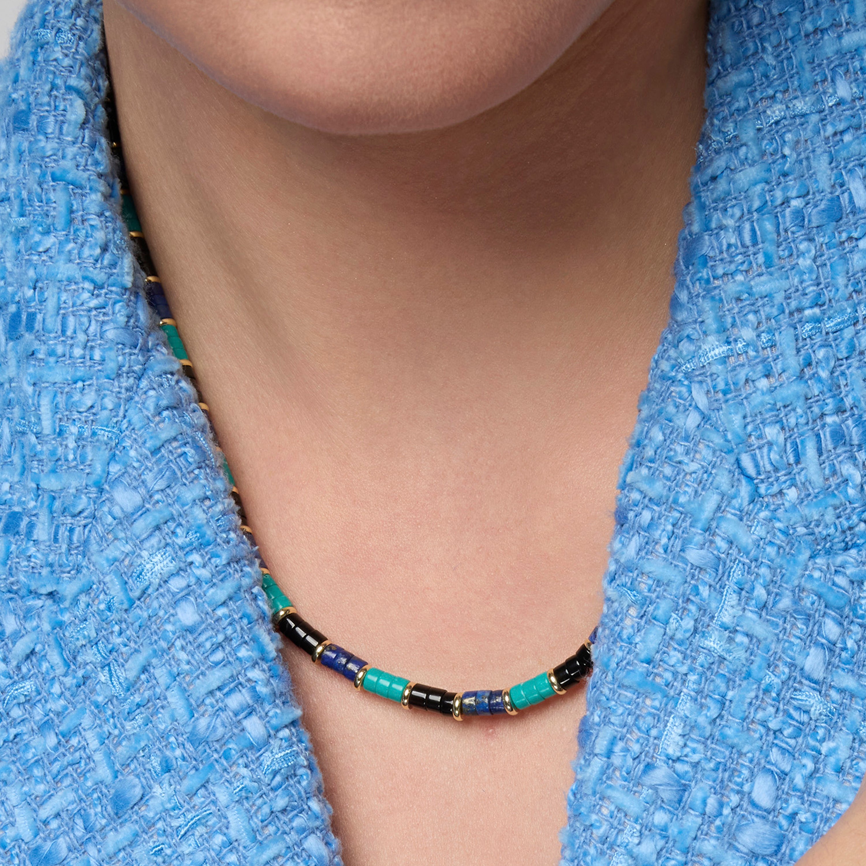 925 Sterling Silver and Turquoise Necklace with 18k Yellow Gold Finish - Bathim