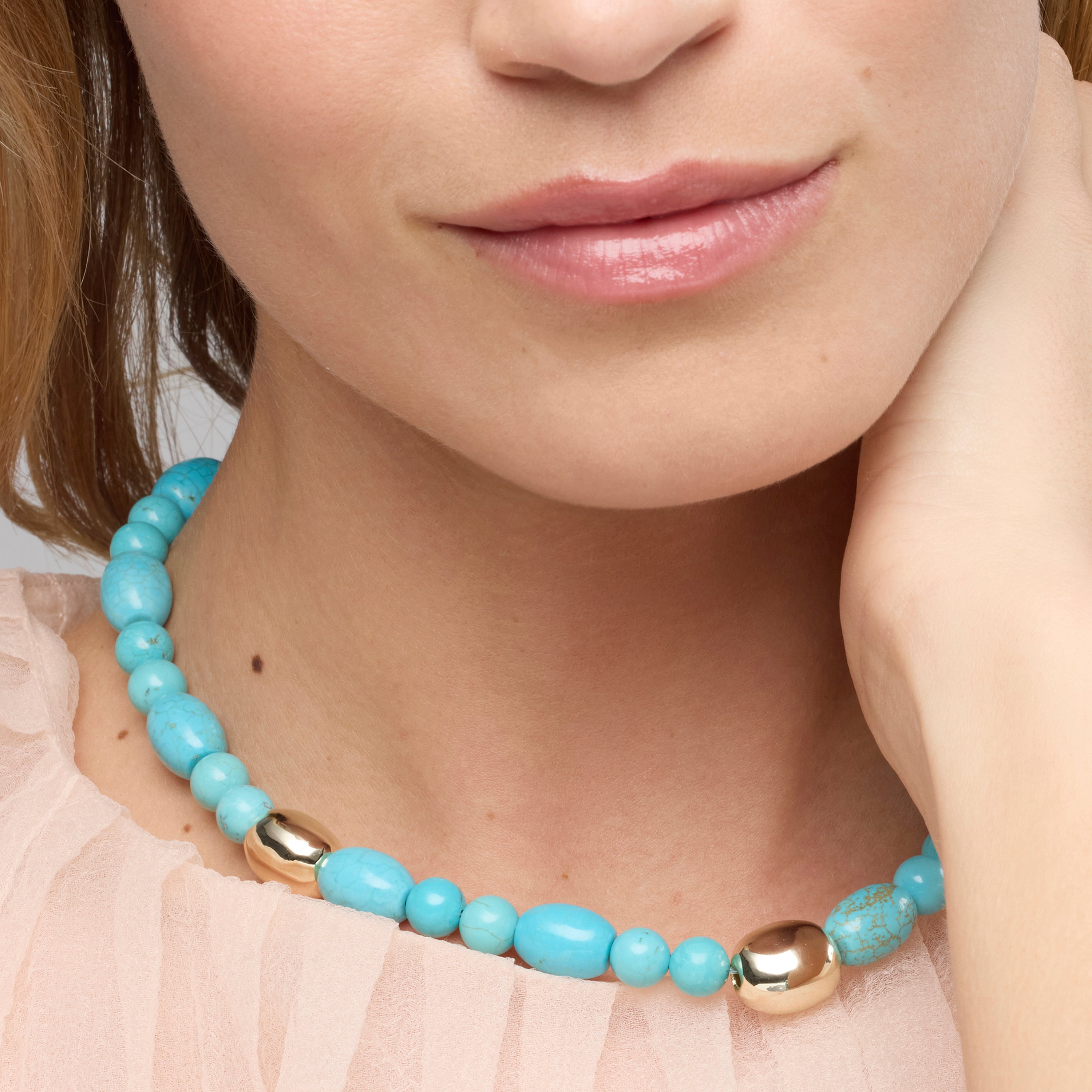 Collar de Plata de Ley 925 y Turquesa acabado oro amarillo de 18k Shyra