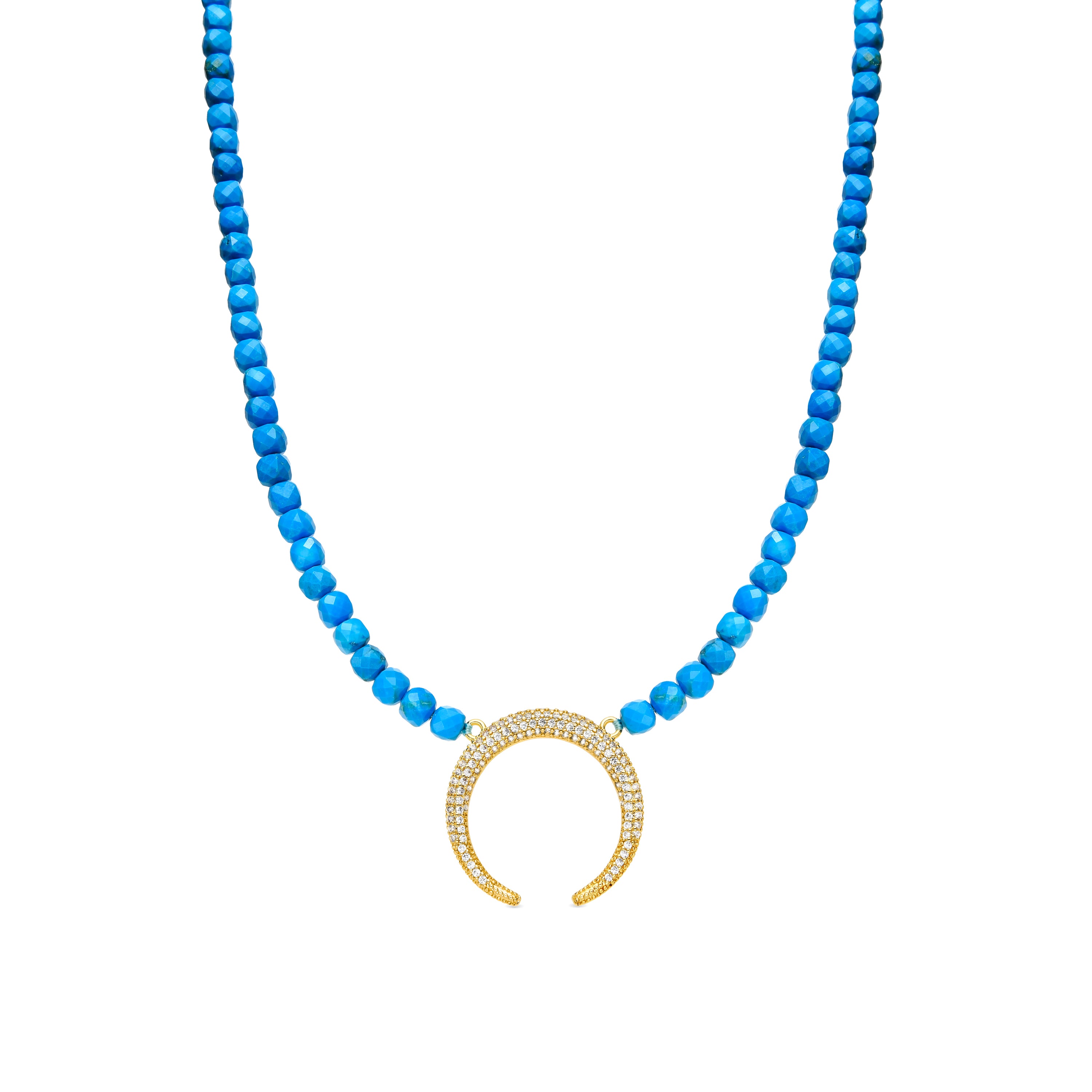Colar de Prata de Lei 925 e Turquesa com acabamento em ouro amarelo de 18k - Wasa